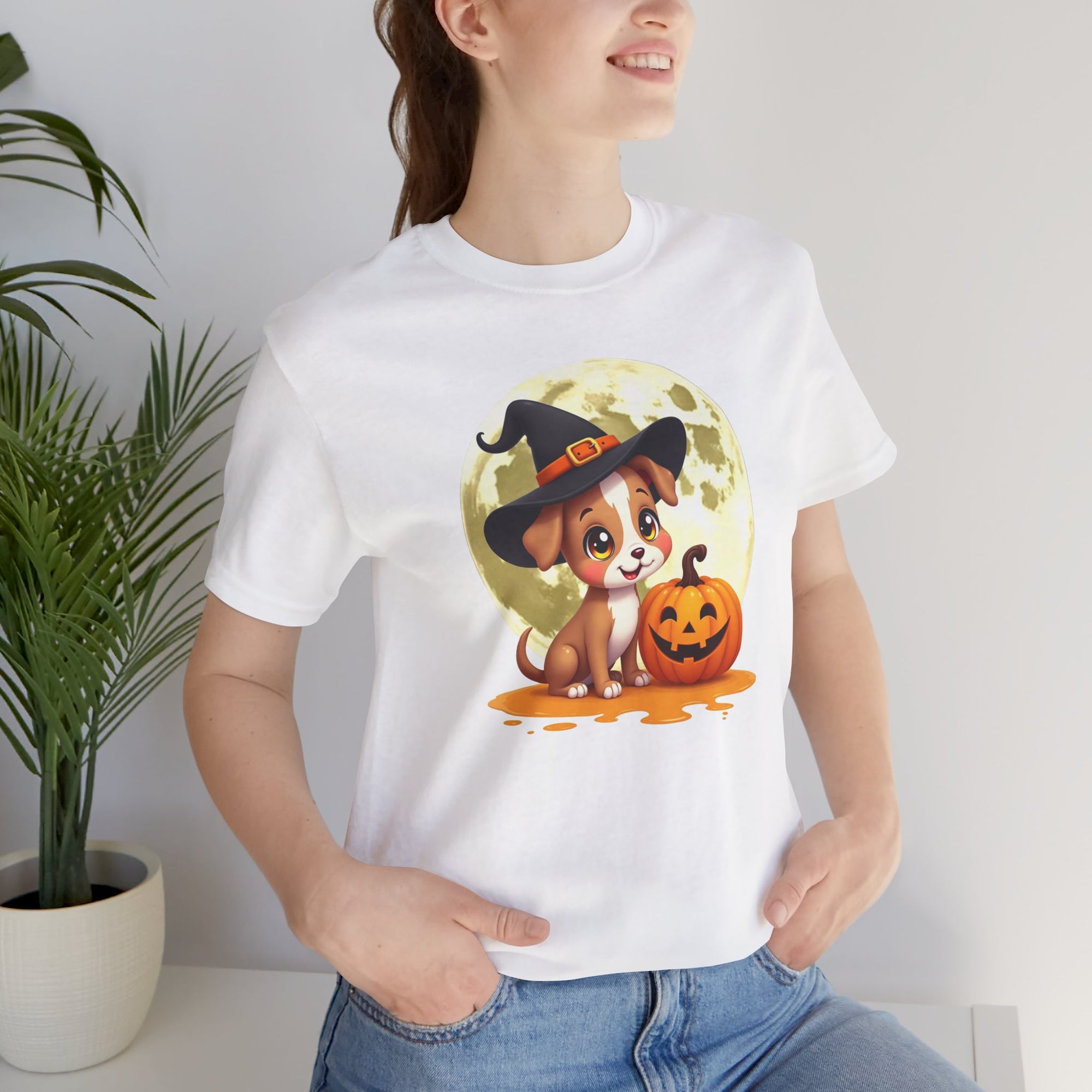 Cute Witch Puppy And The Pumpkin T-shirt for Men and Women