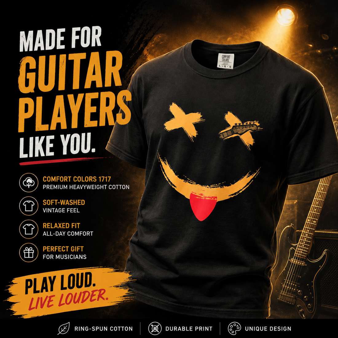 Guitar Junkie Smiley T-Shirt