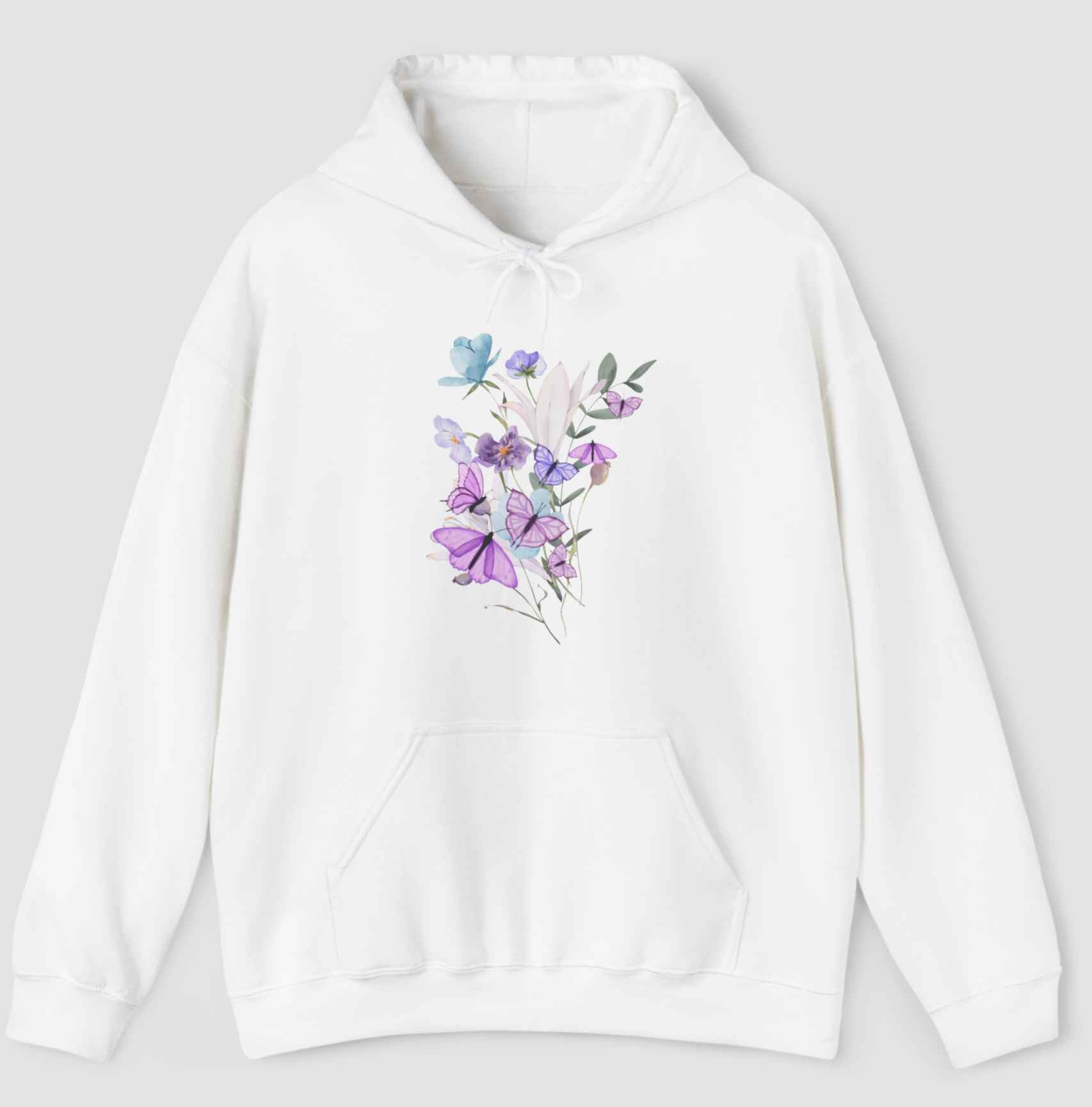 colorful butterfly and flower in the white background hoodies