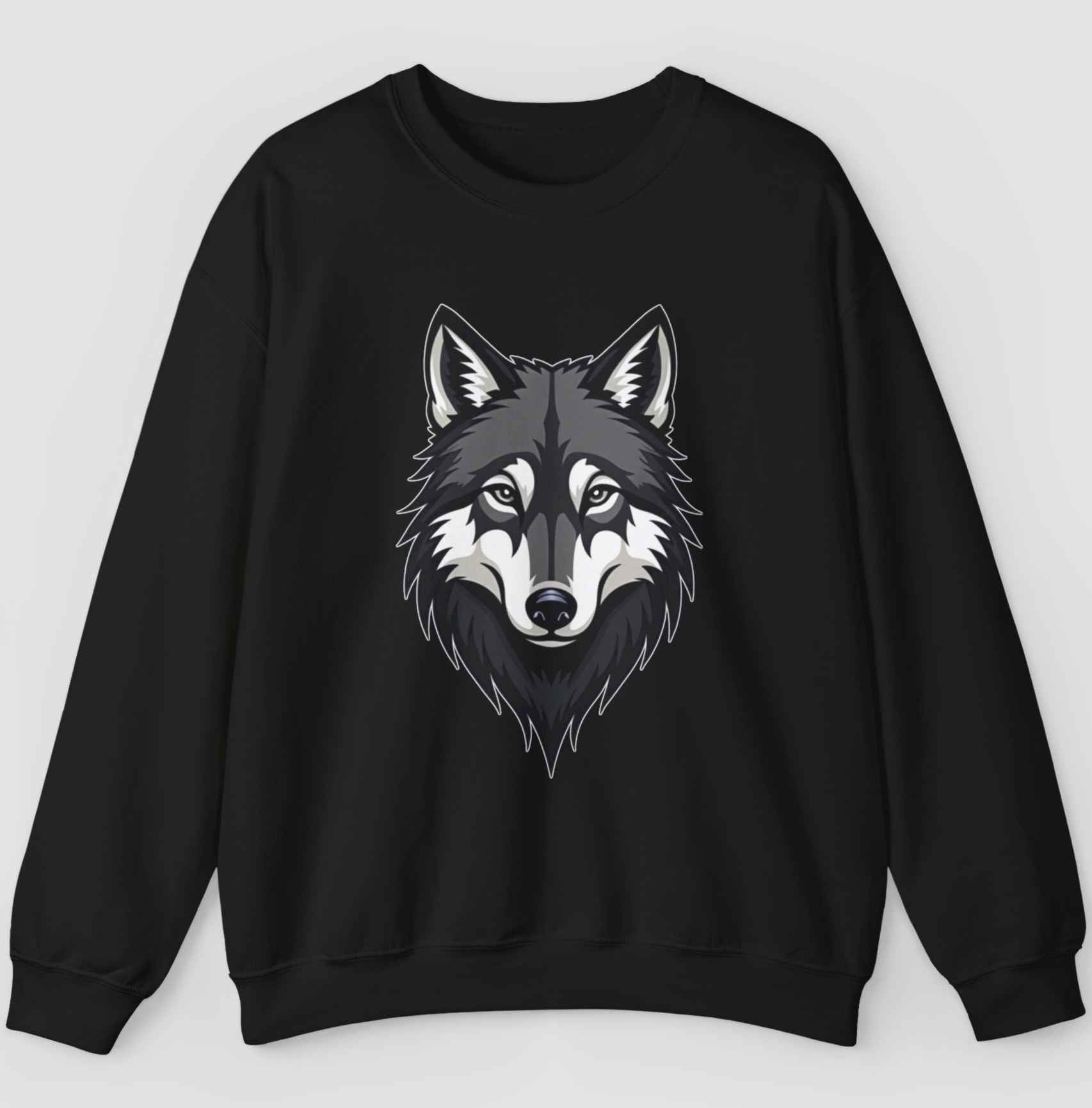 black sweatshirt with a graphic of fox on a gray back ground