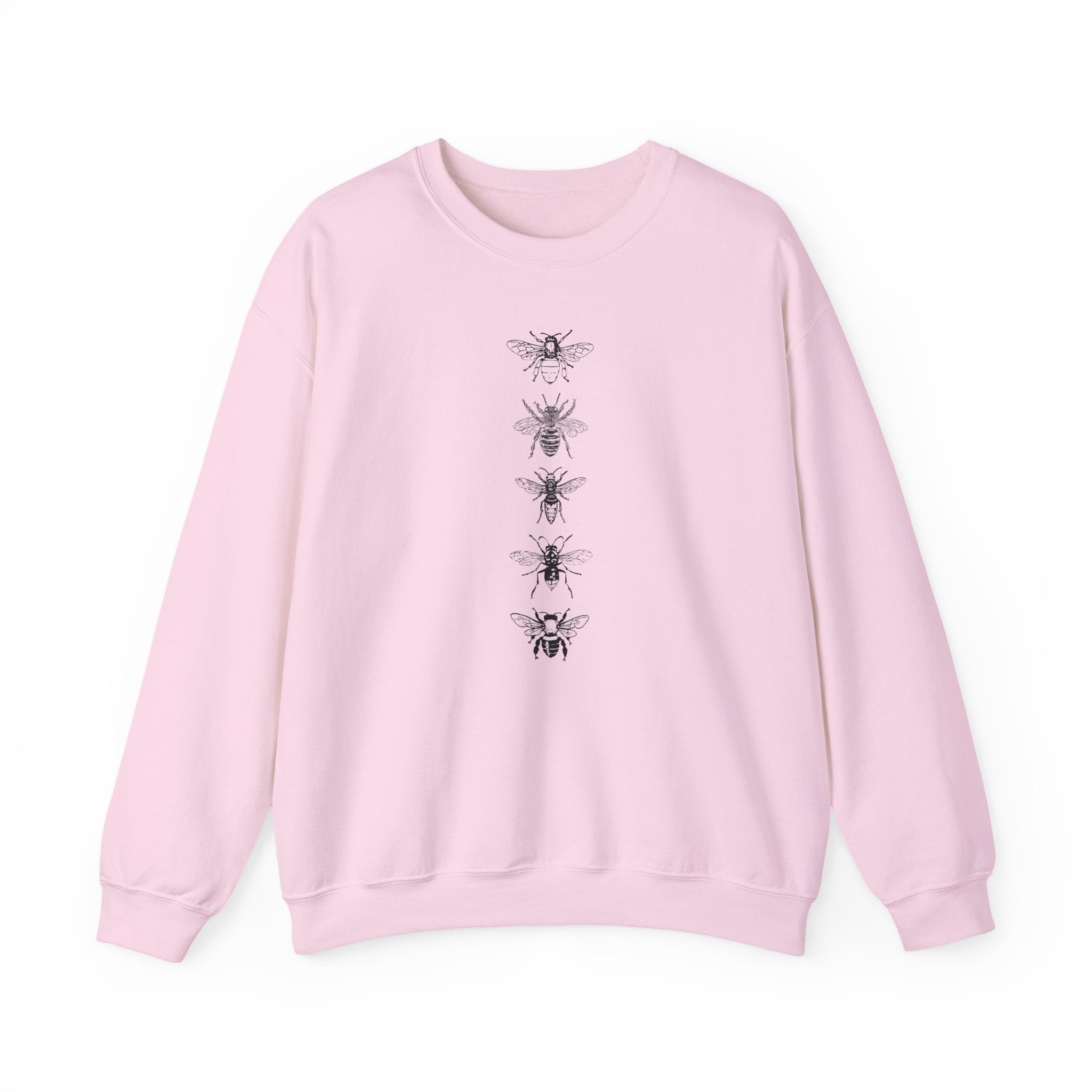 Pink sweatshirt with bee illustrations on a white background