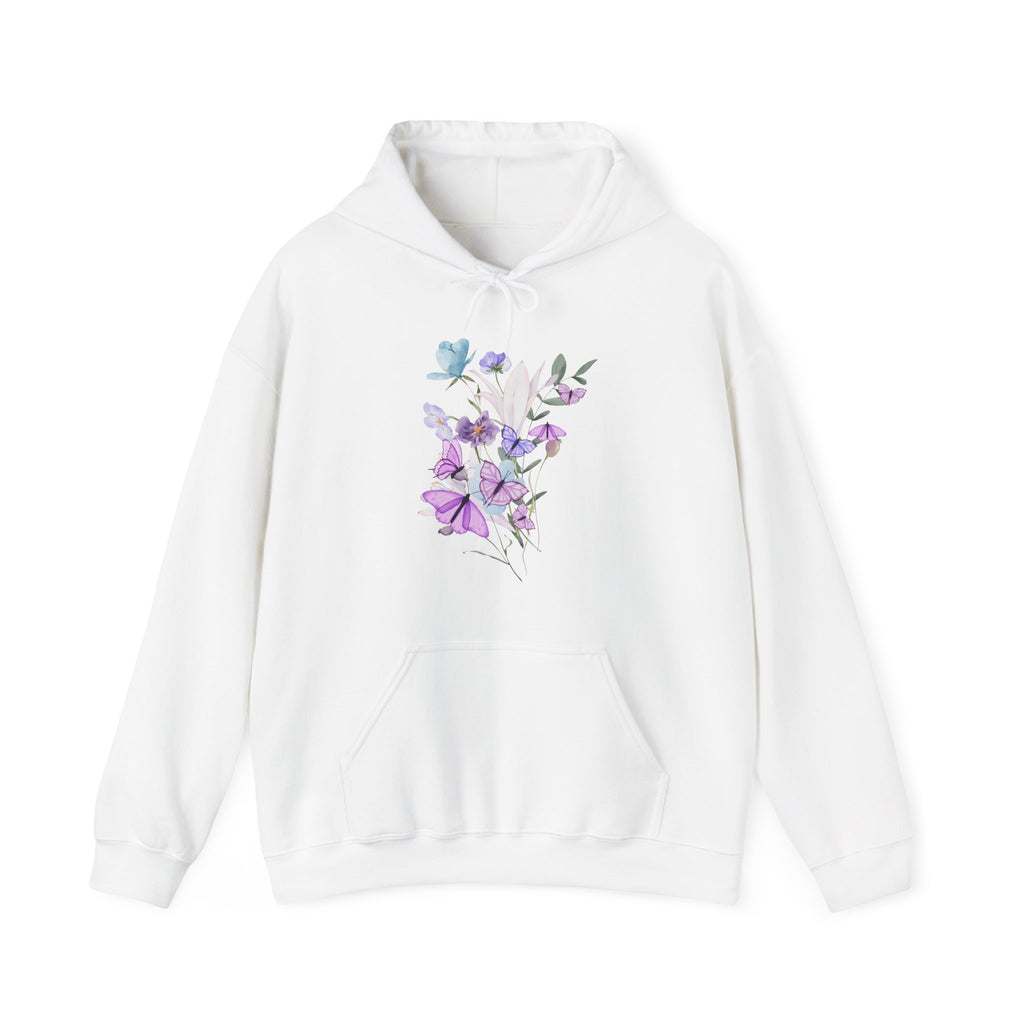 White hoodie with floral design on a white background