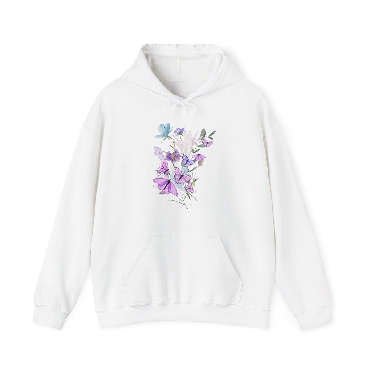 White hoodie with floral design on a white background