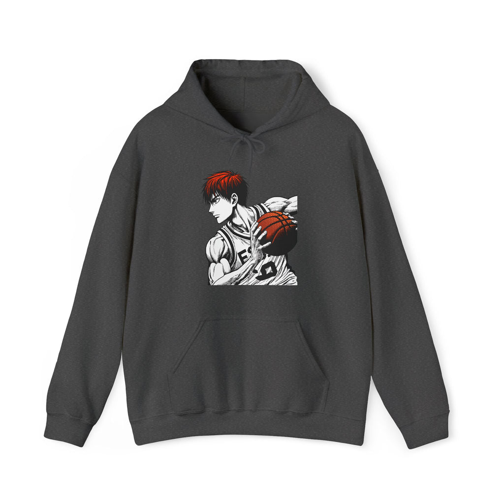 Dark gray hoodie with a graphic of a basketball player on a white background