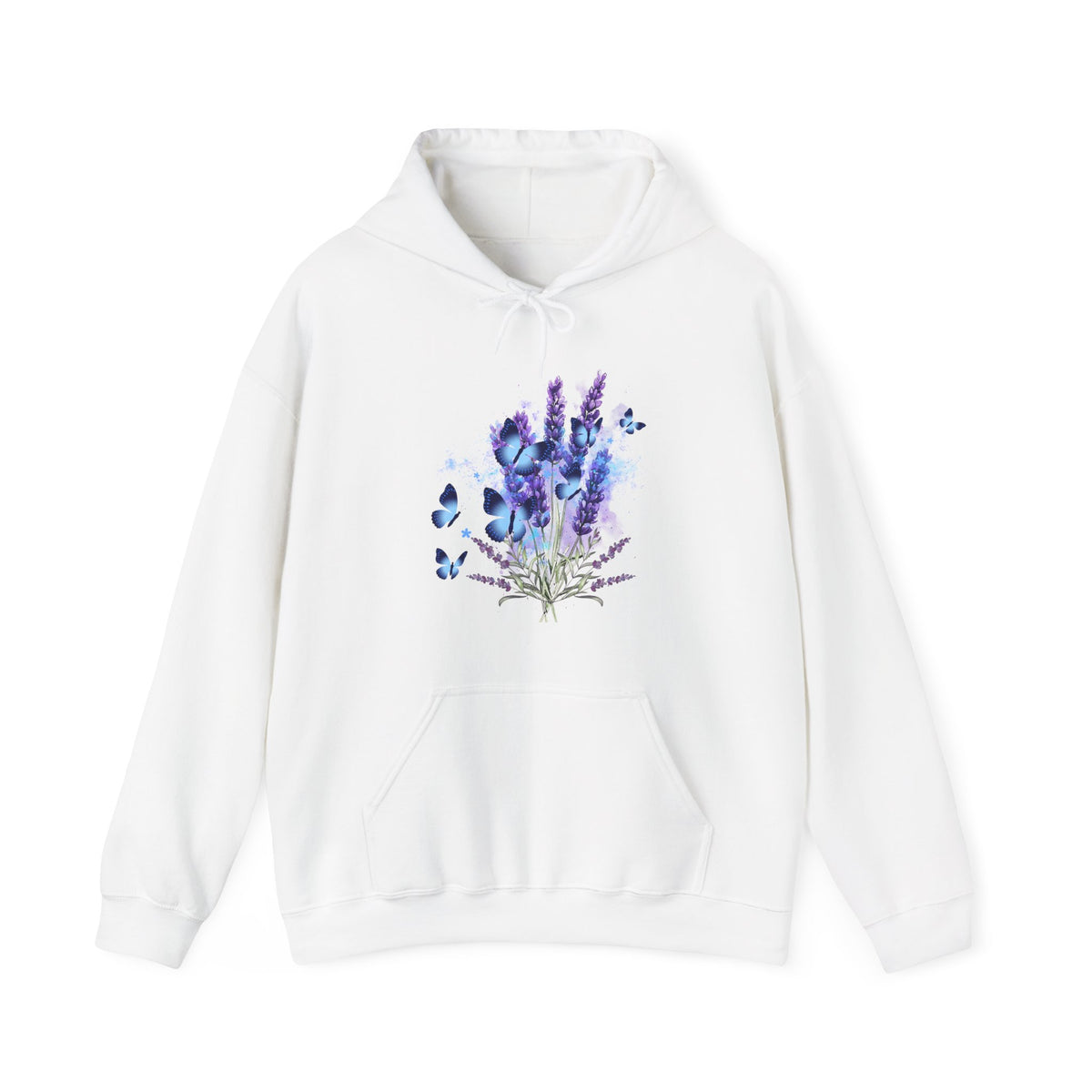 White hoodie with a floral design on a white background