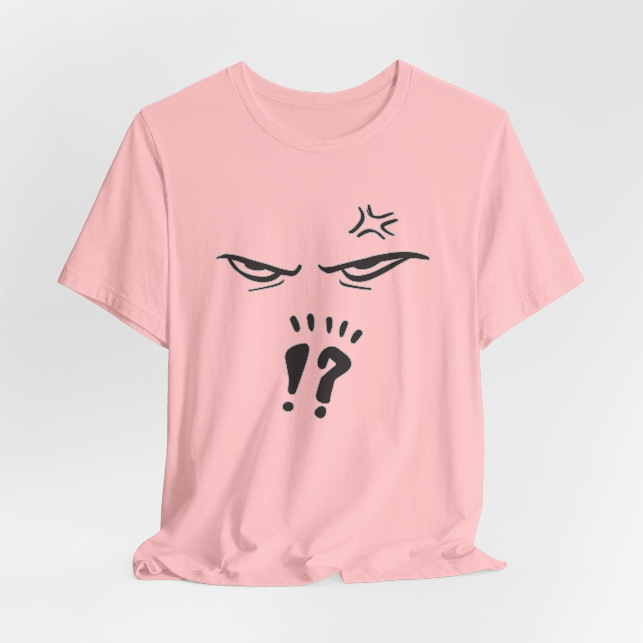 Pink t-shirt with a graphic design on a light gray background