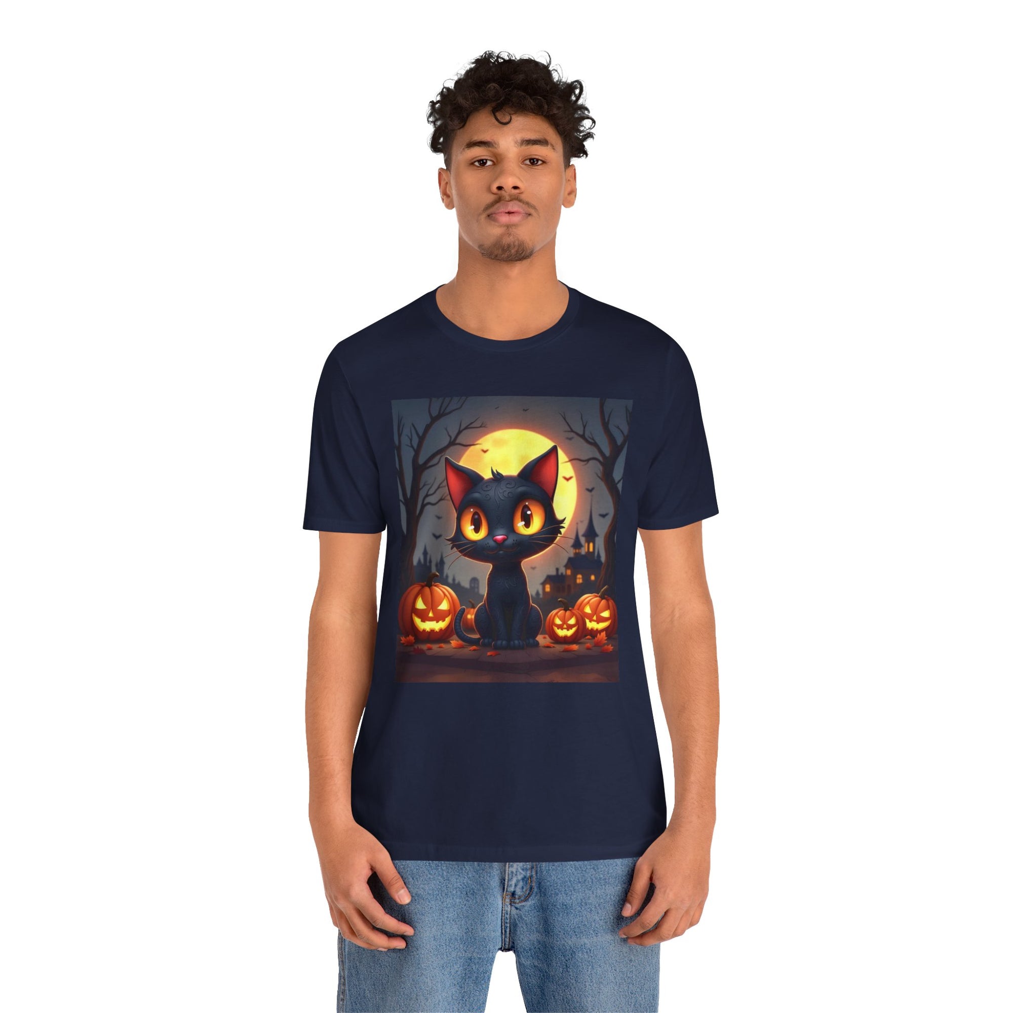 Halloween Cat and Pumpkins T-shirt for Men and Women