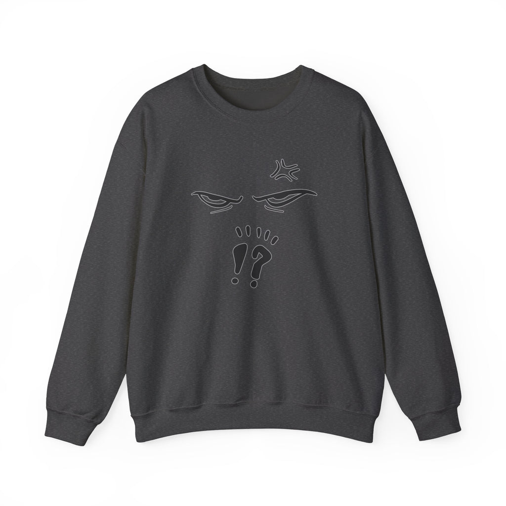 Dark gray sweatshirt with black anime graphic design on a white background