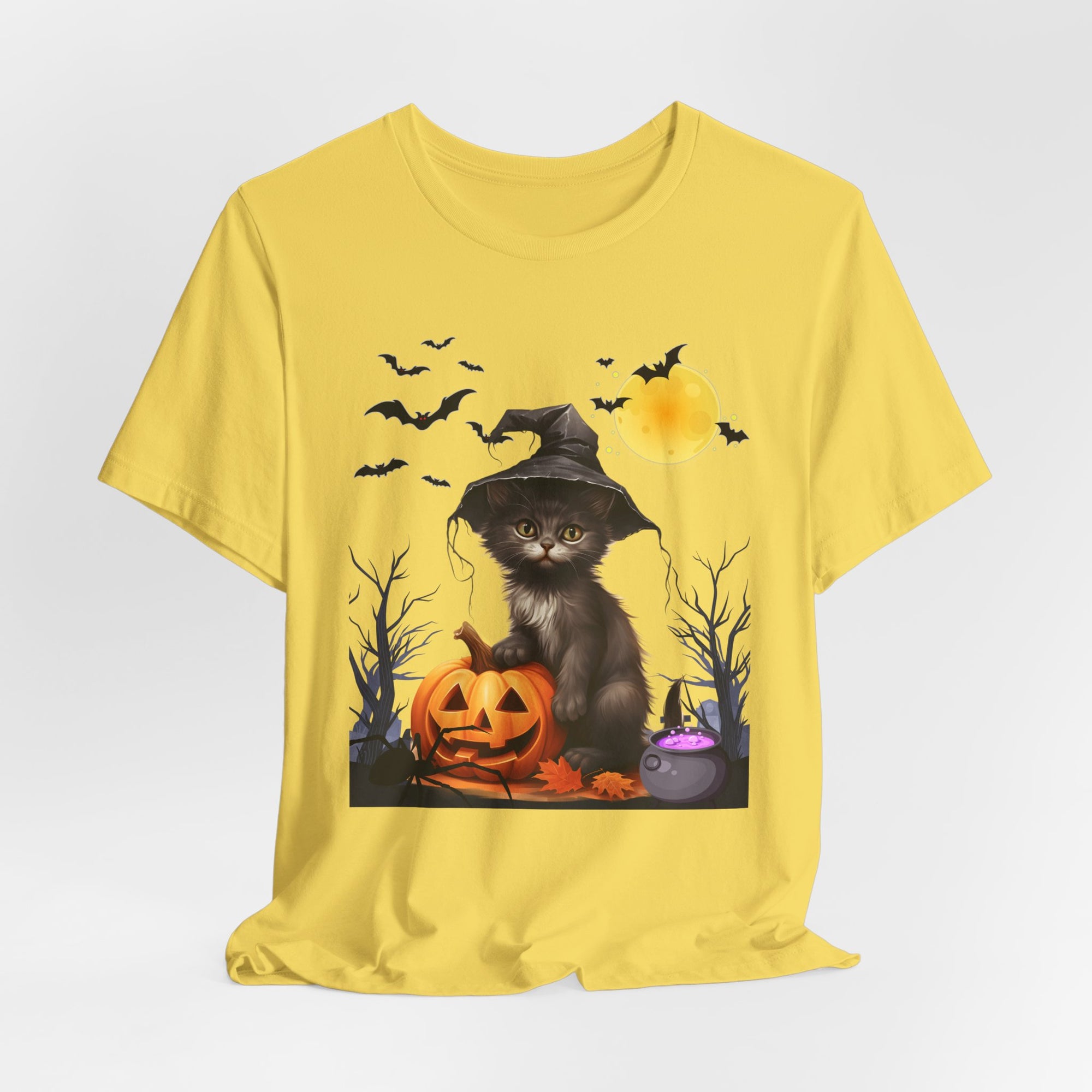 Halloween Cat with Bats and Spider T-shirt for Men and Women