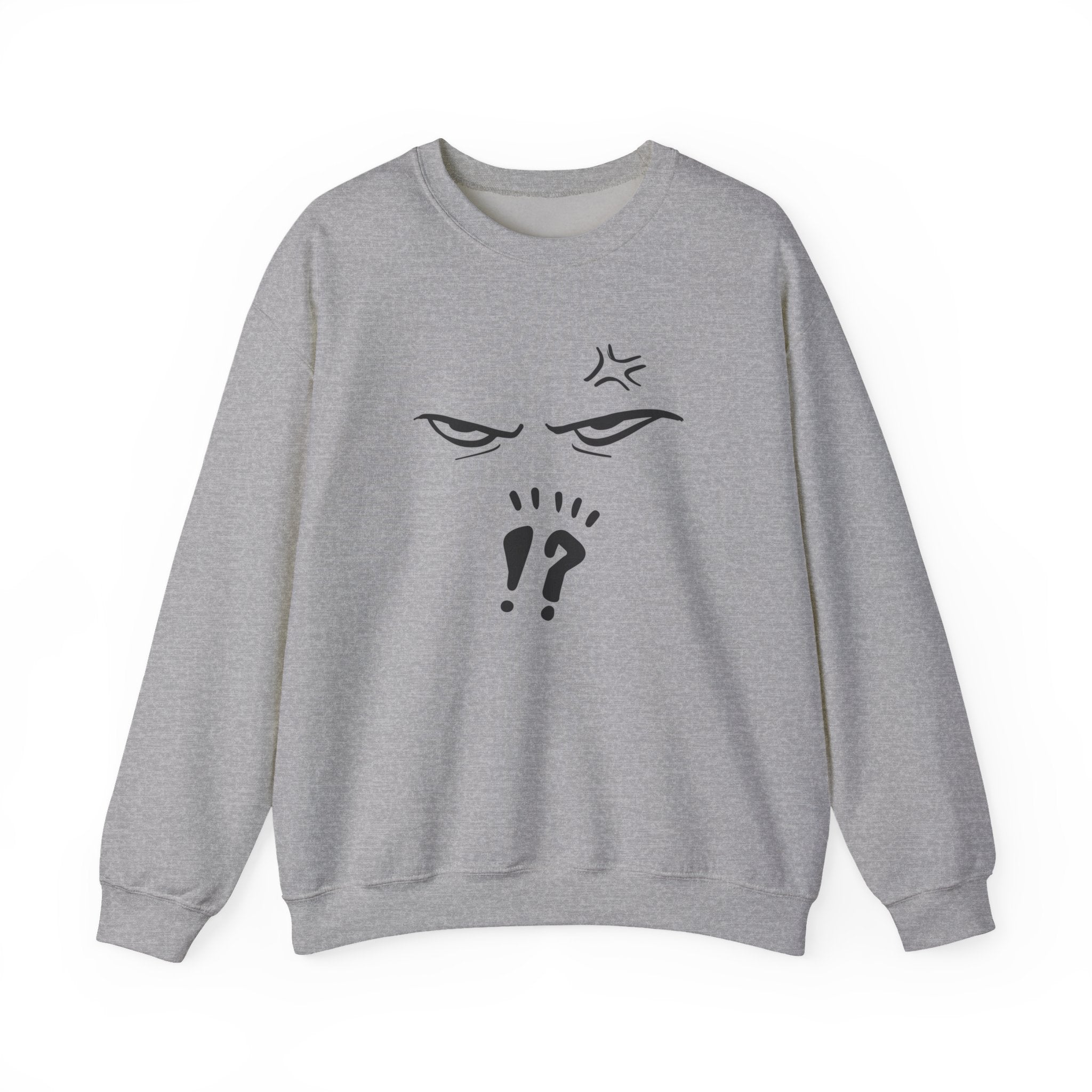 Gray sweatshirt with black anime graphic design on a white background