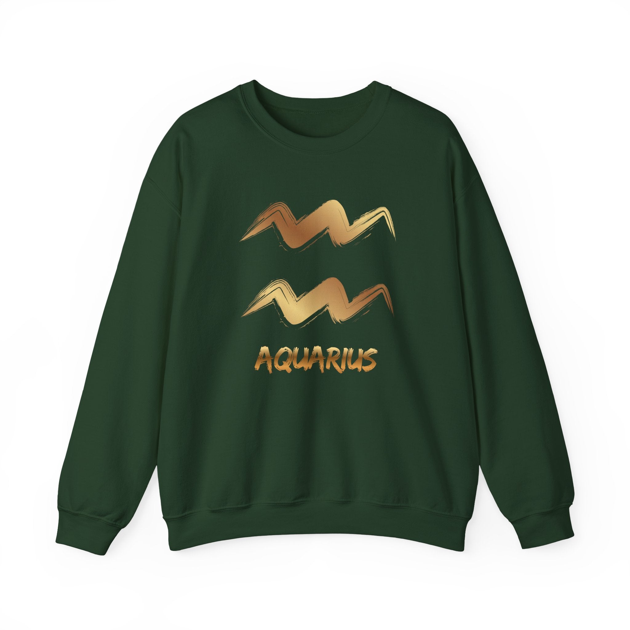 Green sweatshirt with Aquarius design on a white background