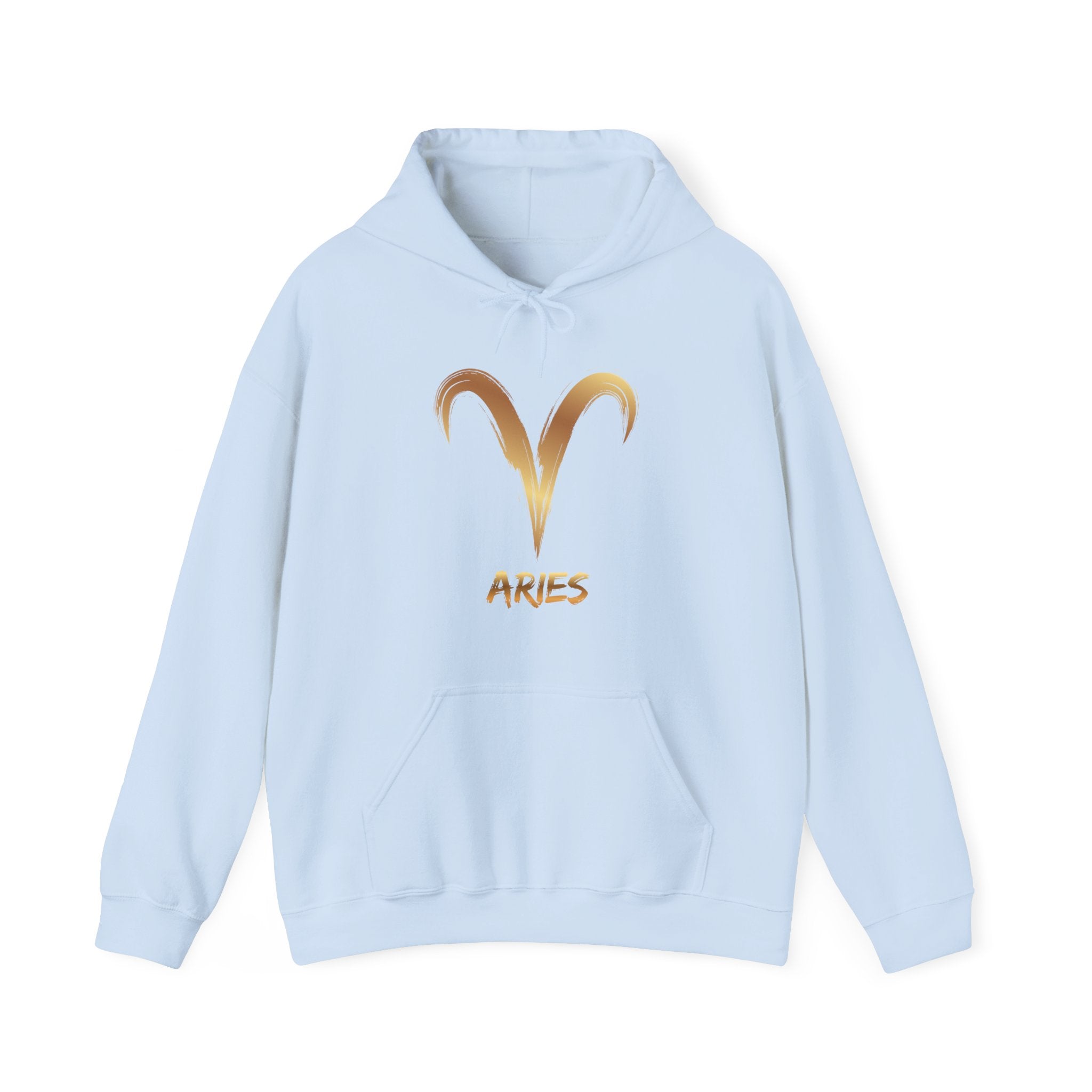 Light blue hoodie with Aries symbol and text on a white background