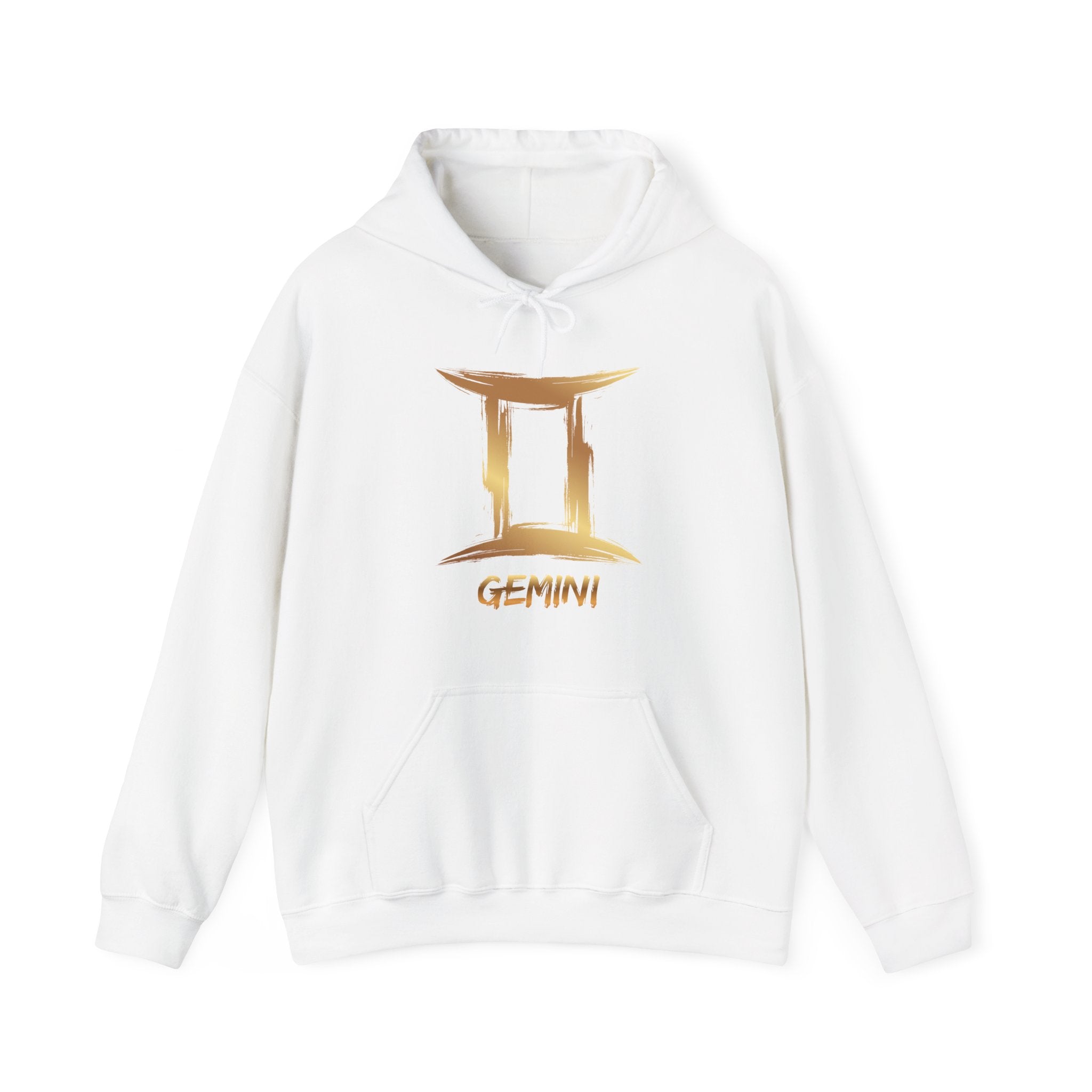 White hoodie with gold Gemini logo on a white background