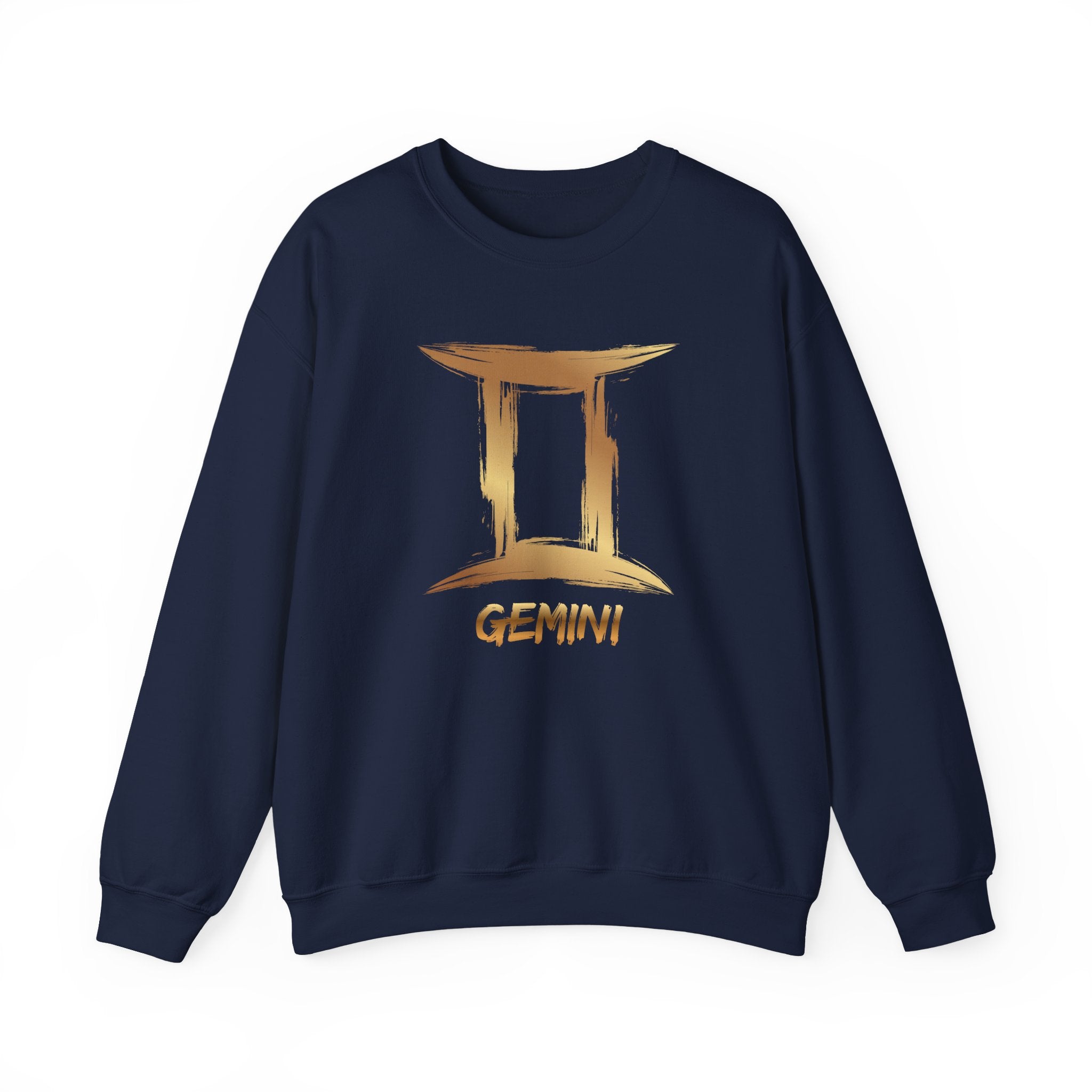 Navy blue sweatshirt with gold Gemini logo on a white background