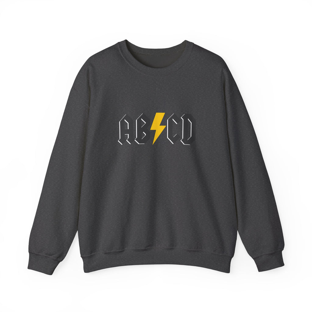 Dark gray sweatshirt with 'ABCD' logo featuring a lightning bolt on a white background