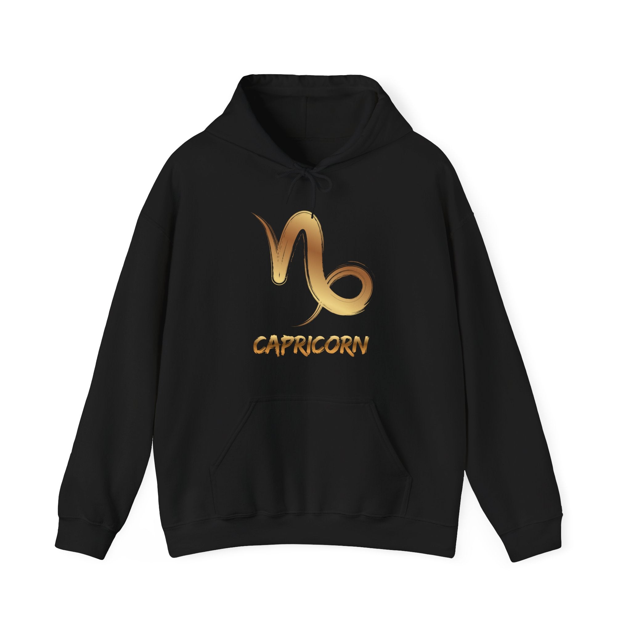 Black hoodie with 'Capricorn' text & Symbol on a white background