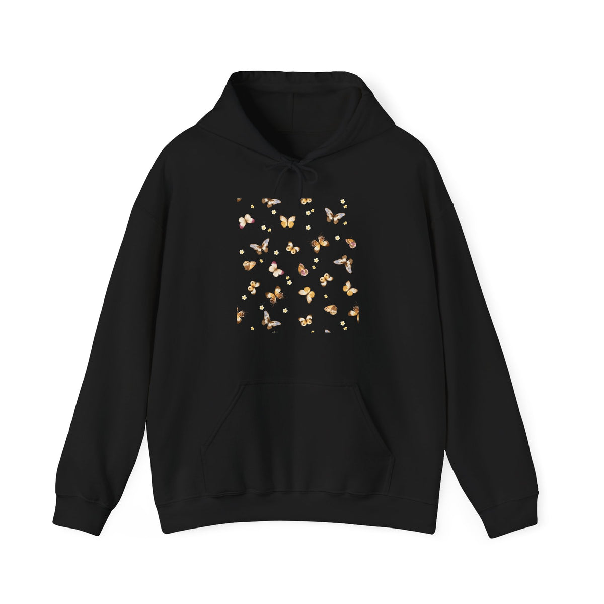 Black hoodie with butterfly design on a white background