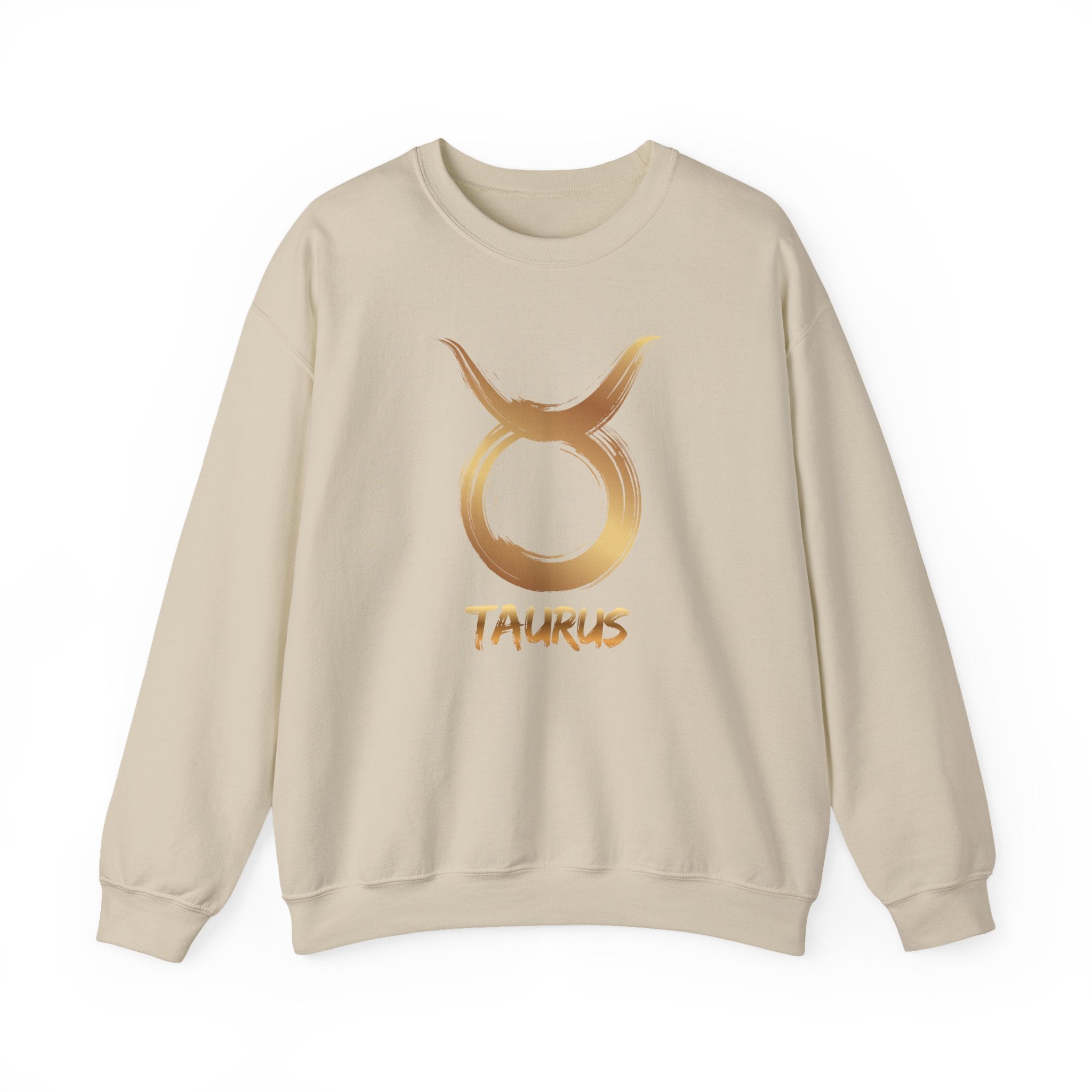 Beige sweatshirt with Taurus zodiac symbol on a white background