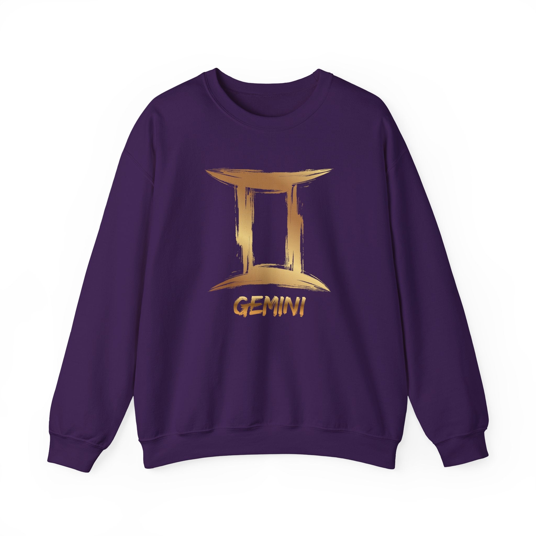 Purple sweatshirt with gold Gemini logo on a white background