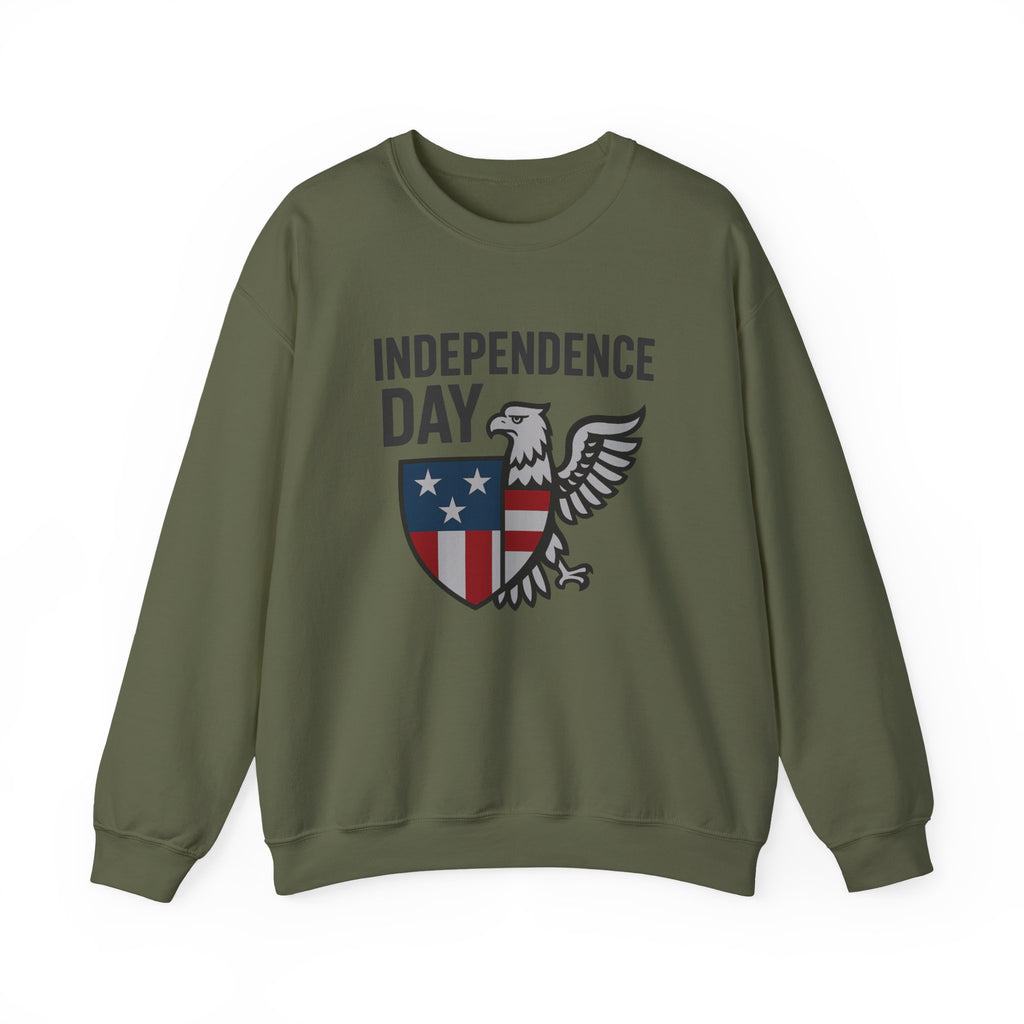 Green sweatshirt with 'Independence Day' and eagle design on a white background
