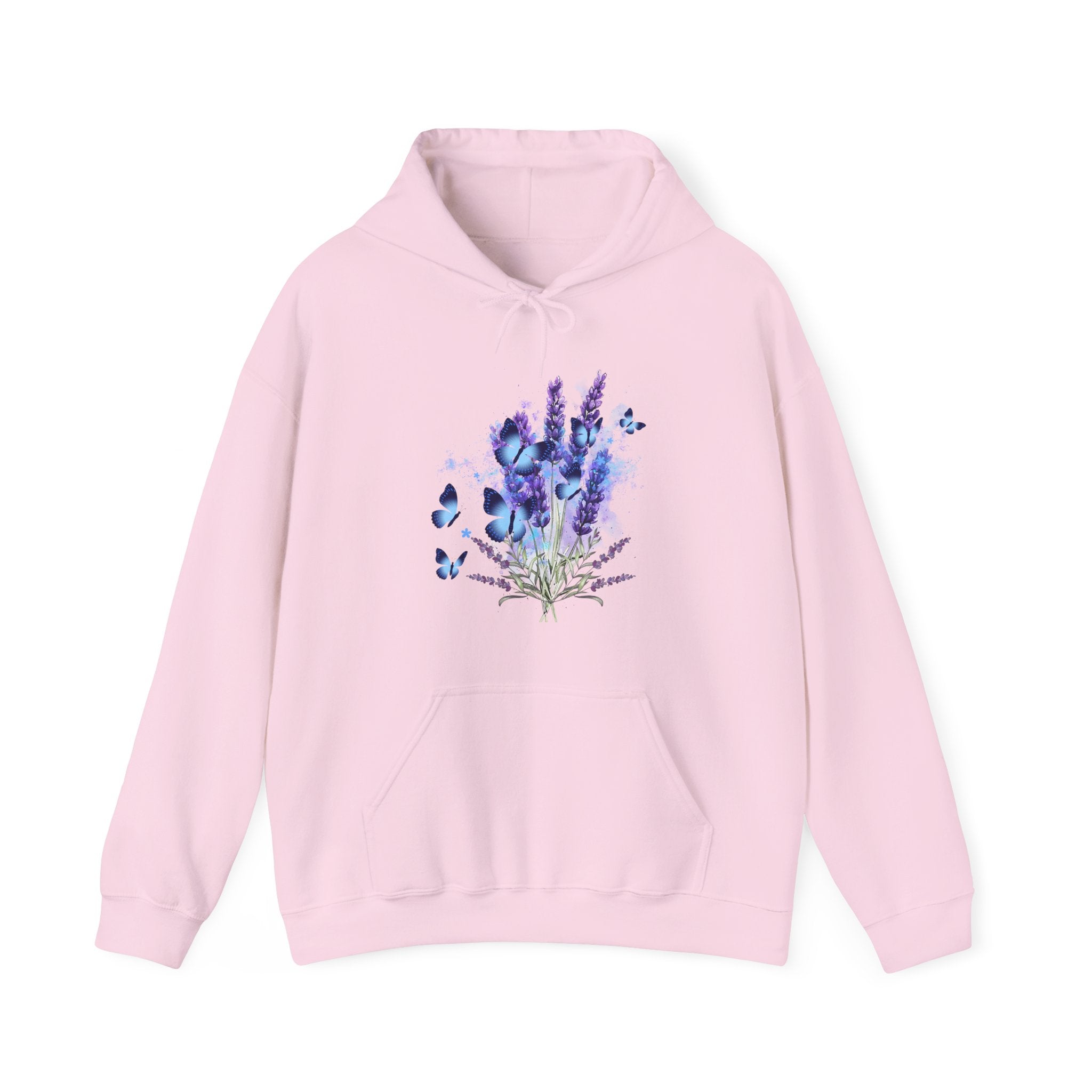 Pink hoodie with a floral design on a white background