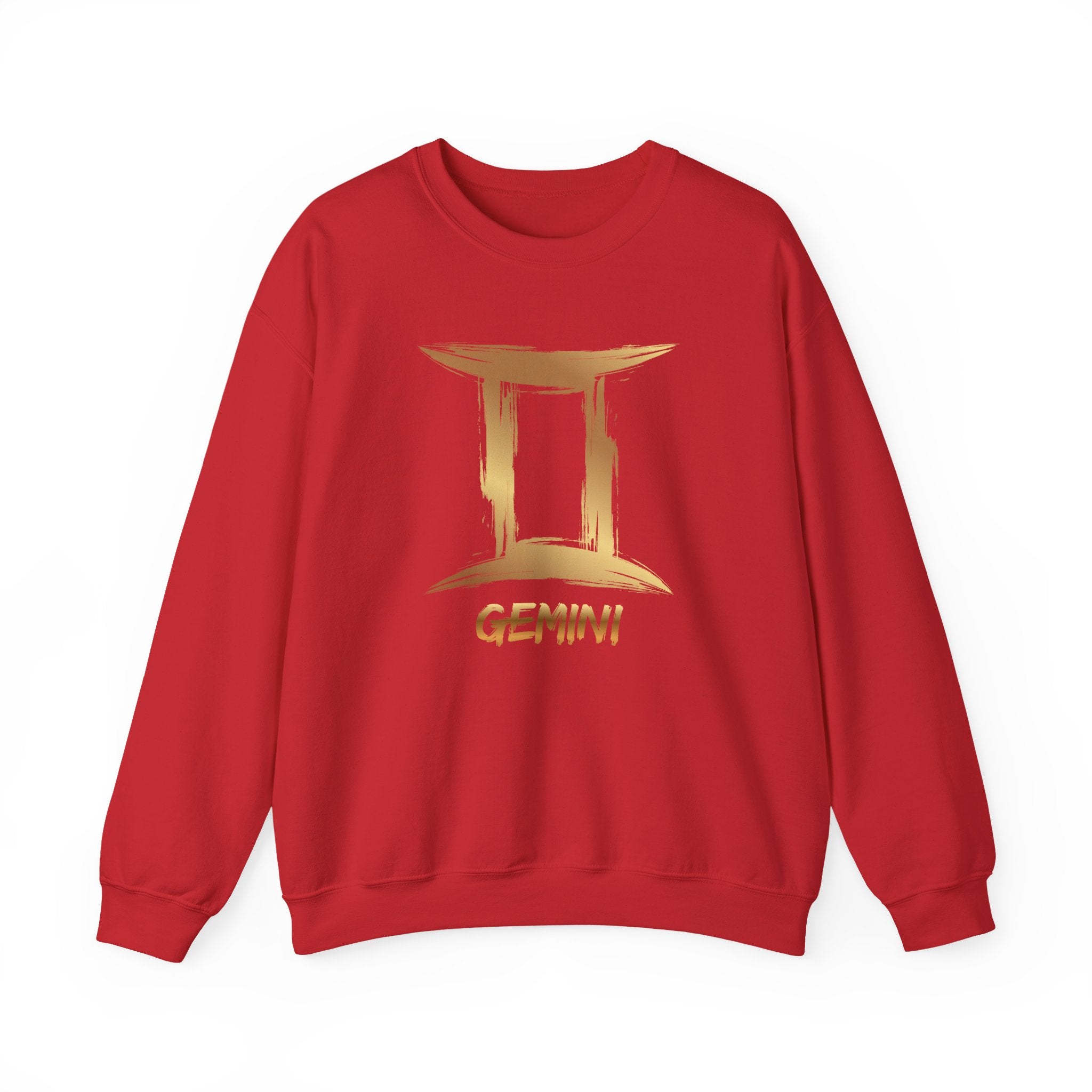 Red sweatshirt with gold Gemini logo on a white background