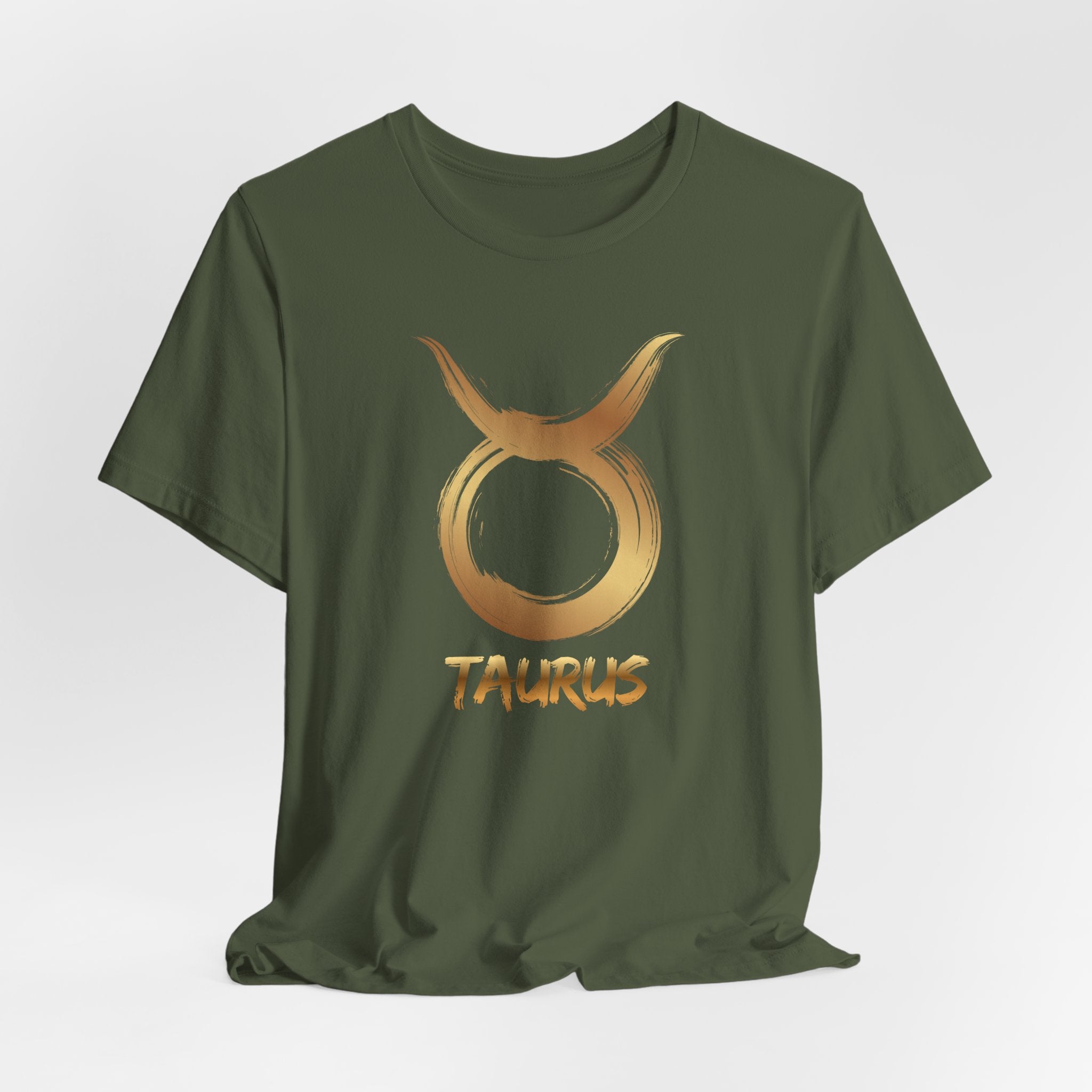 Green t-shirt with Taurus zodiac symbol and text on a white background
