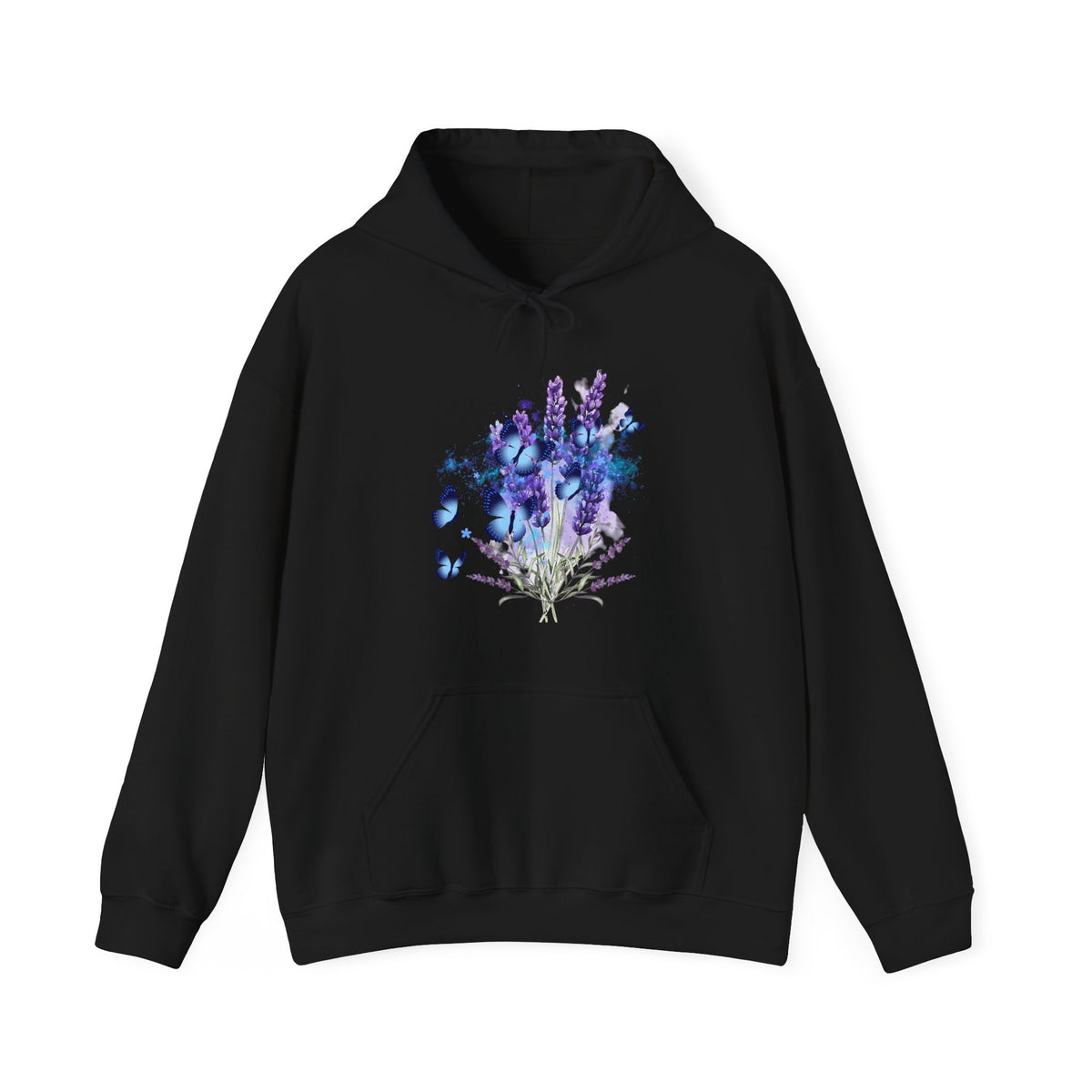 Black hoodie with a floral design on a white background