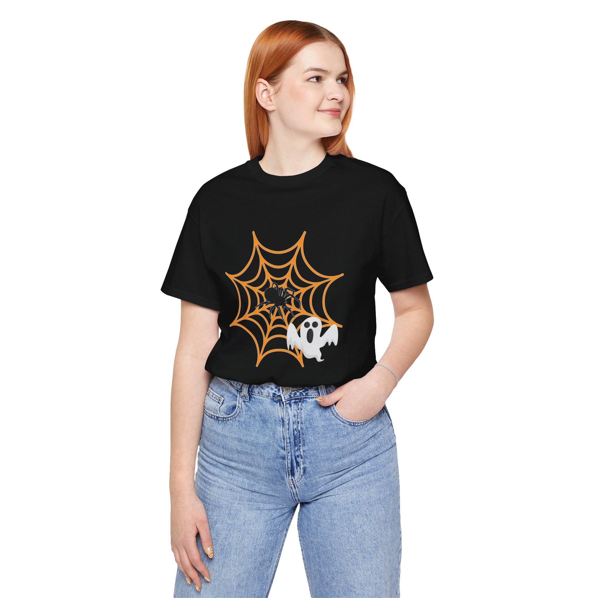 Funny Ghost Scared of Spider T-shirt for Men and Women