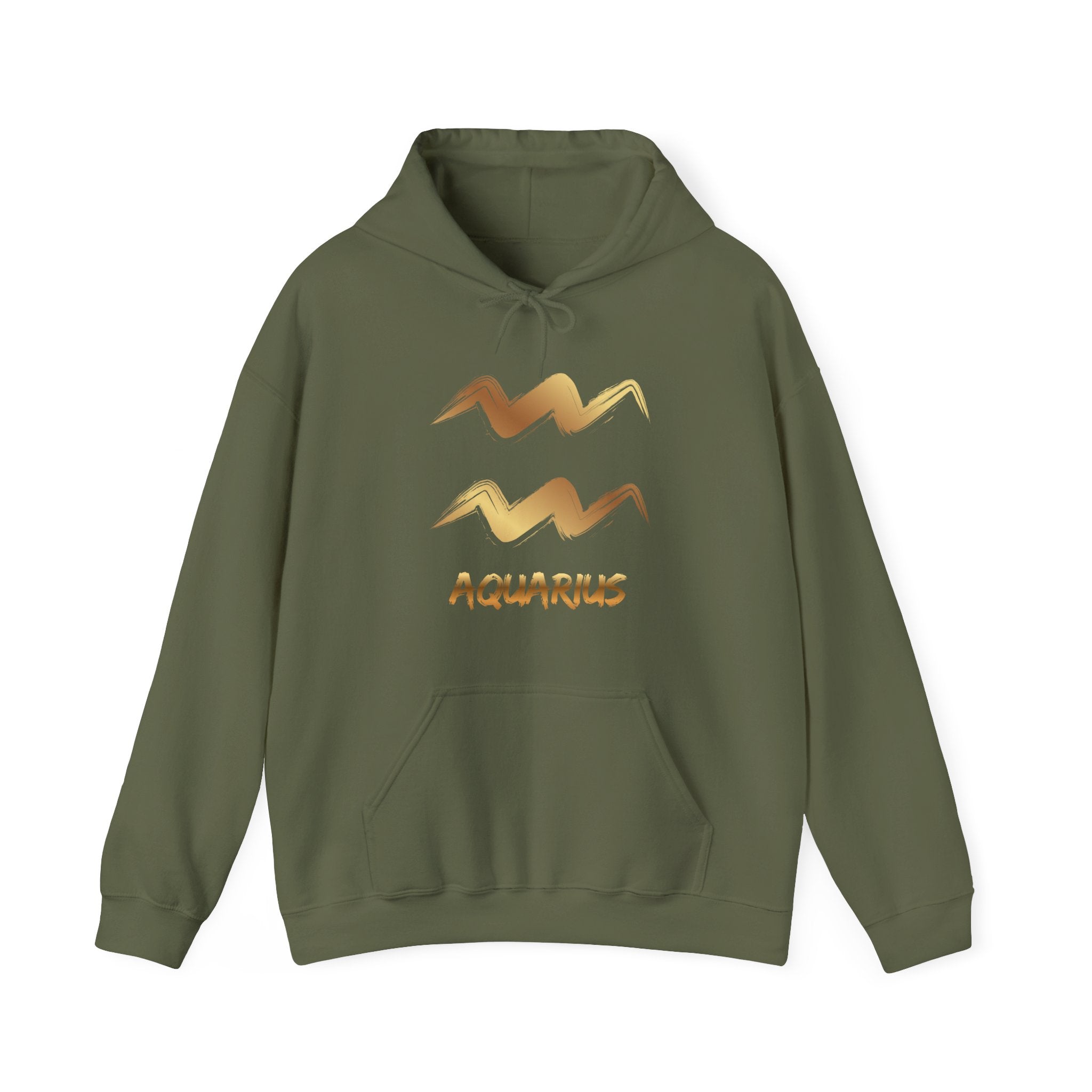 Green hoodie with 'Aquarius' text & Symbol on a white background