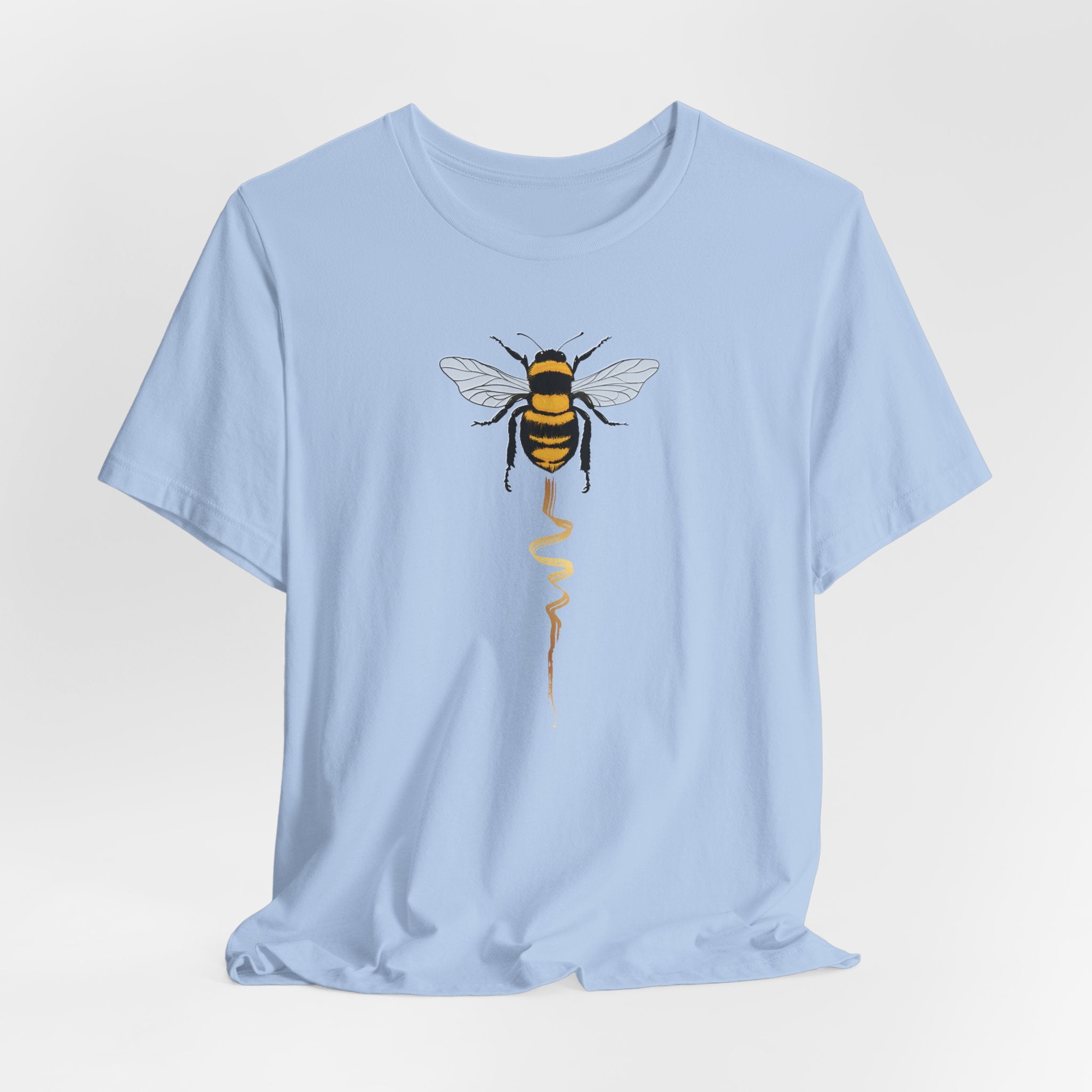 Light blue t-shirt with a bee graphic on a white background