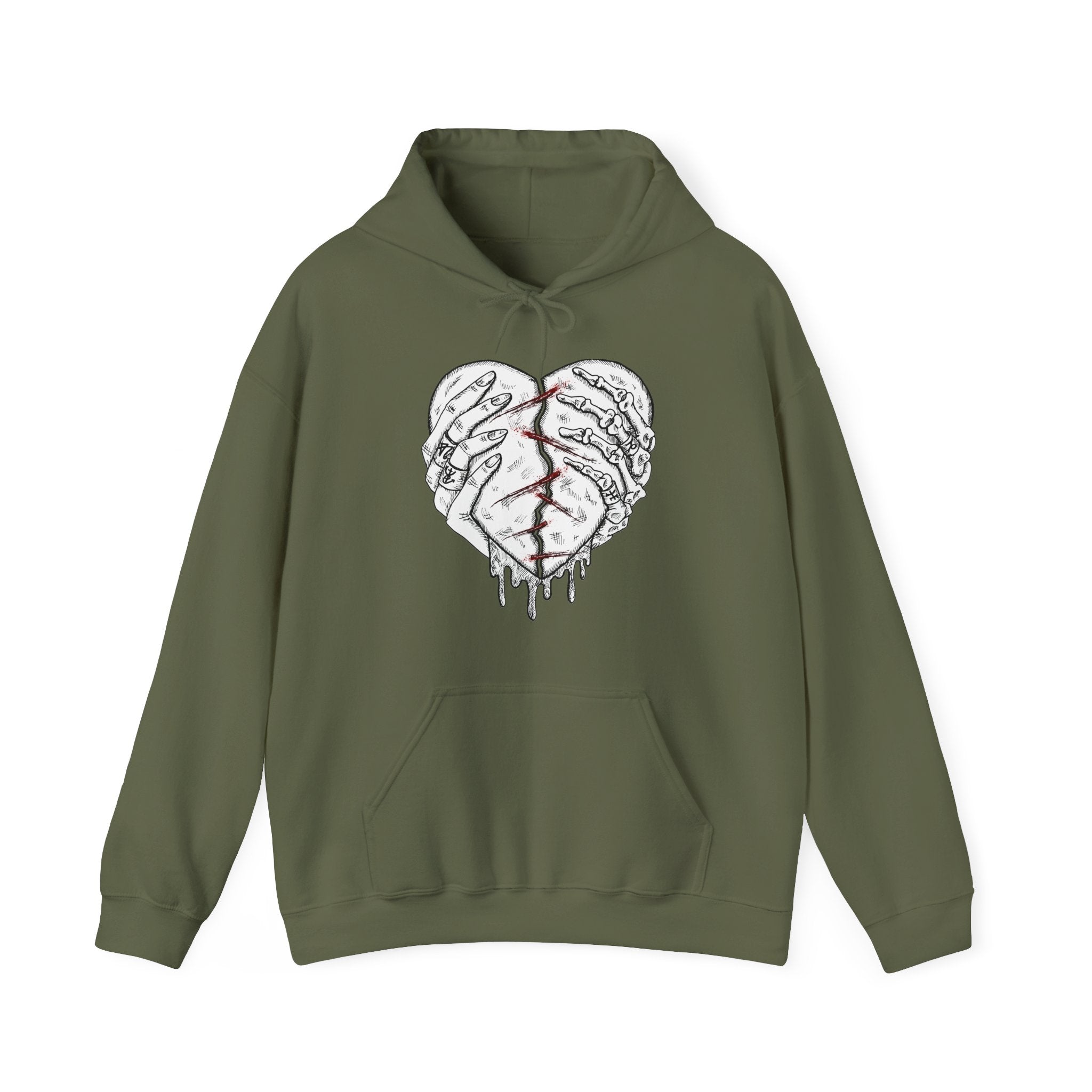 Green hoodie with a graphic design on a white background
