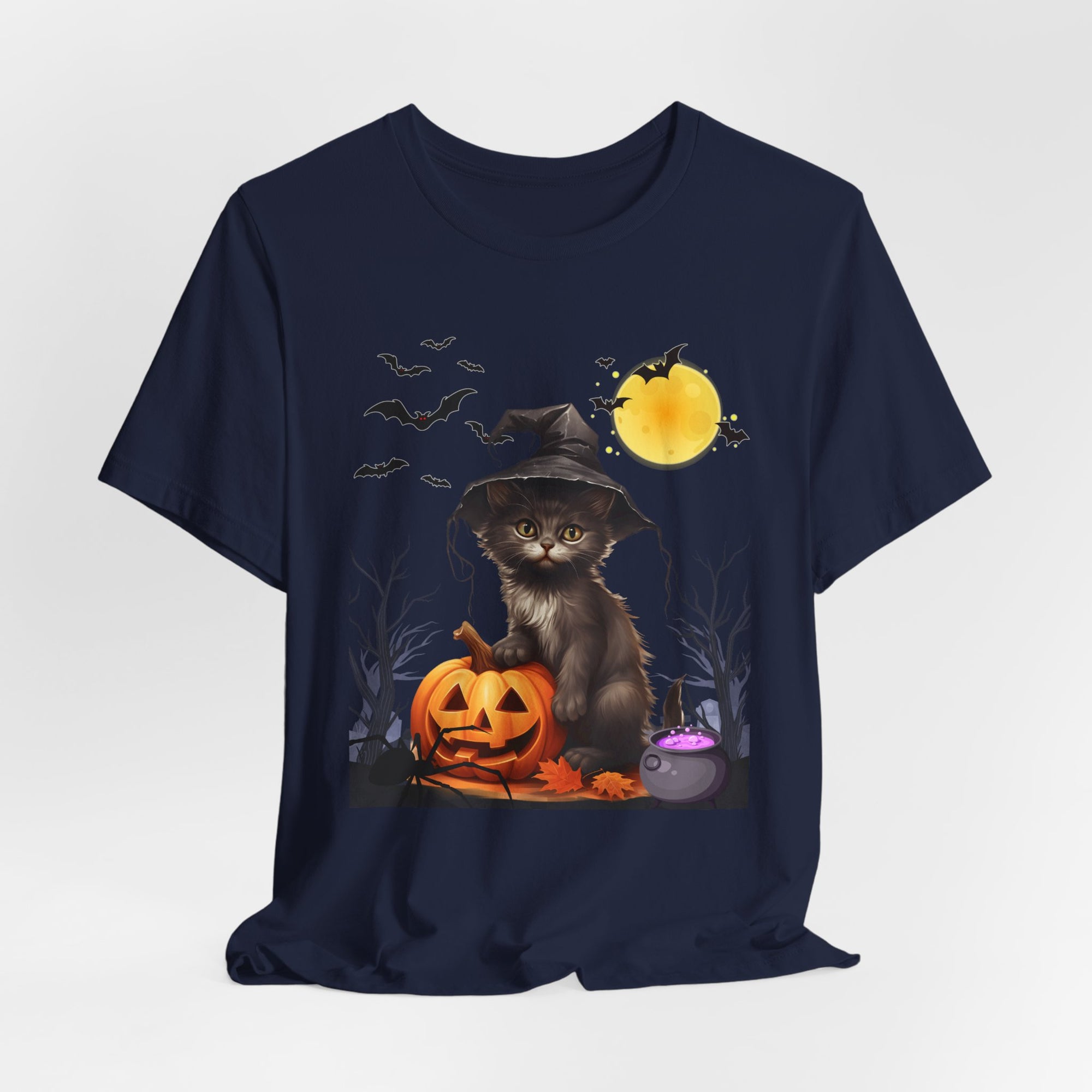 Halloween Cat with Bats and Spider T-shirt for Men and Women