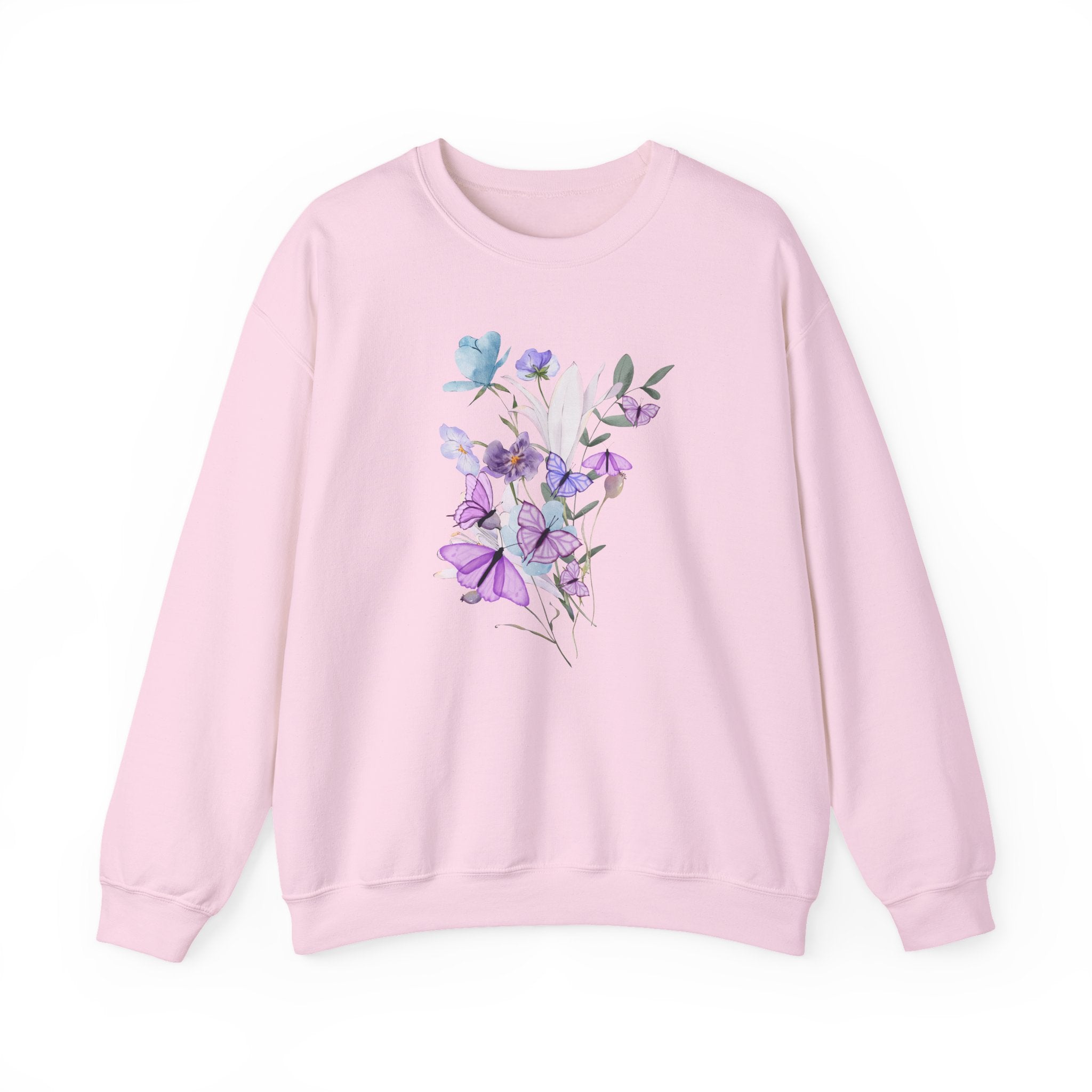 Pink sweatshirt with floral design on a white background