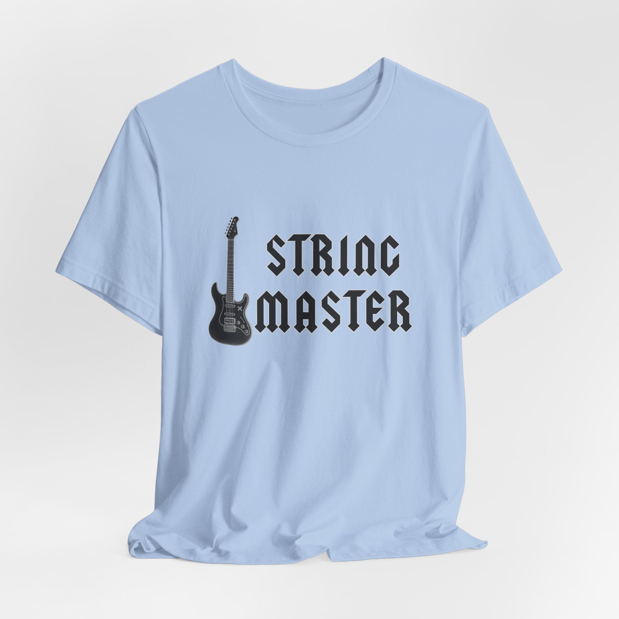 Light blue t-shirt with 'String Master' and guitar graphic on a white background