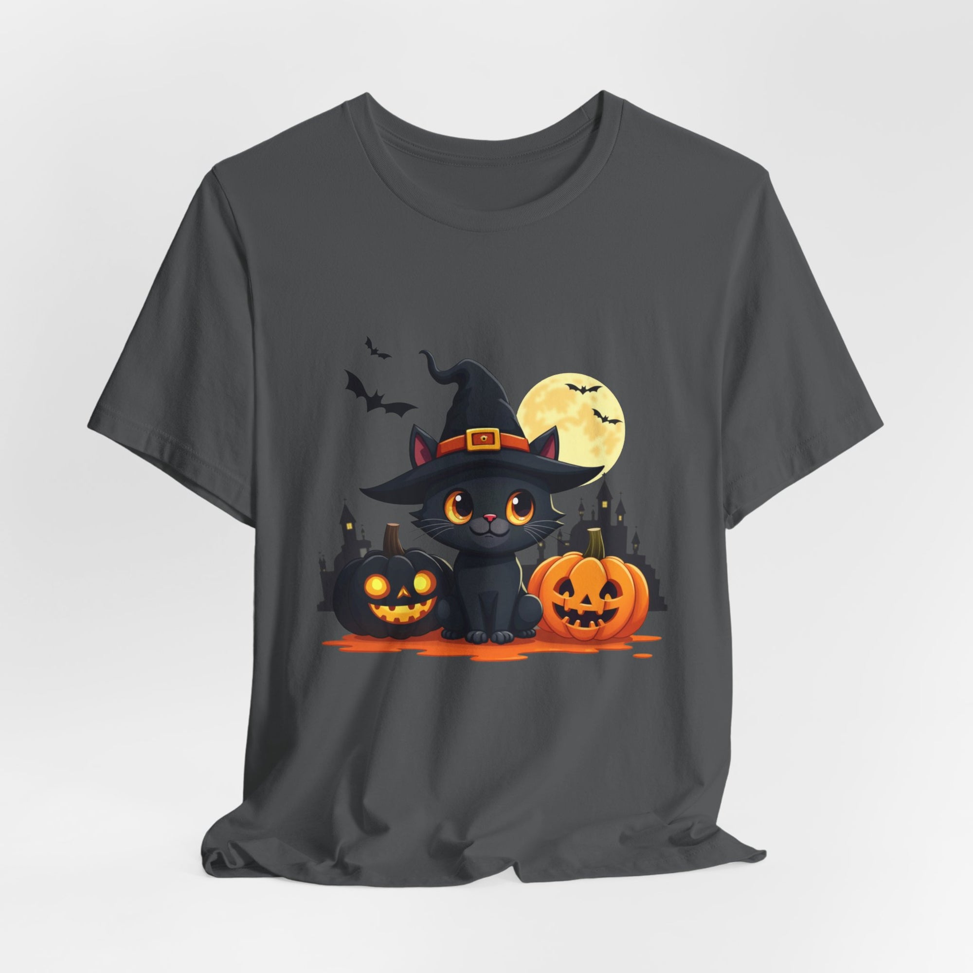 Halloween Cat with Black and Orange Pumpkins T-shirt for Men and Women