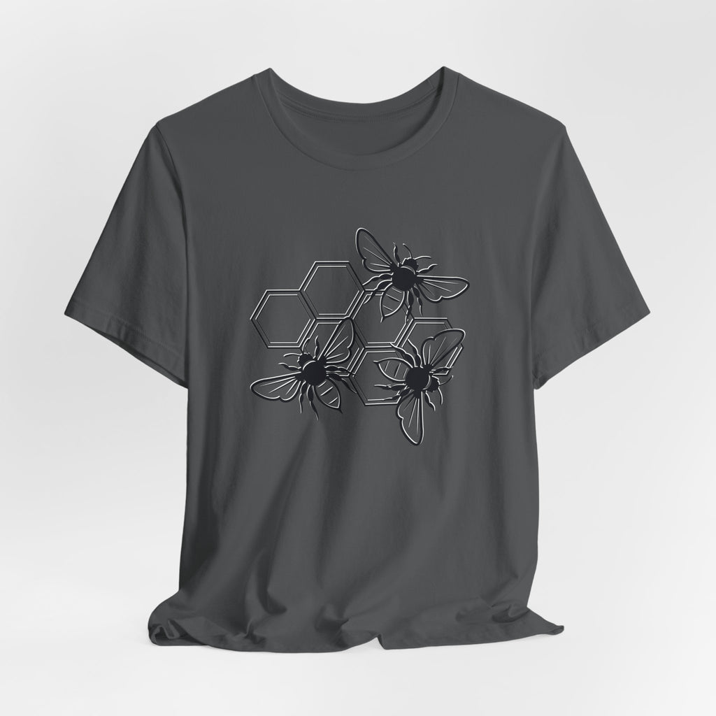 Gray t-shirt with a graphic and text 'Put the kettle on' on a white background