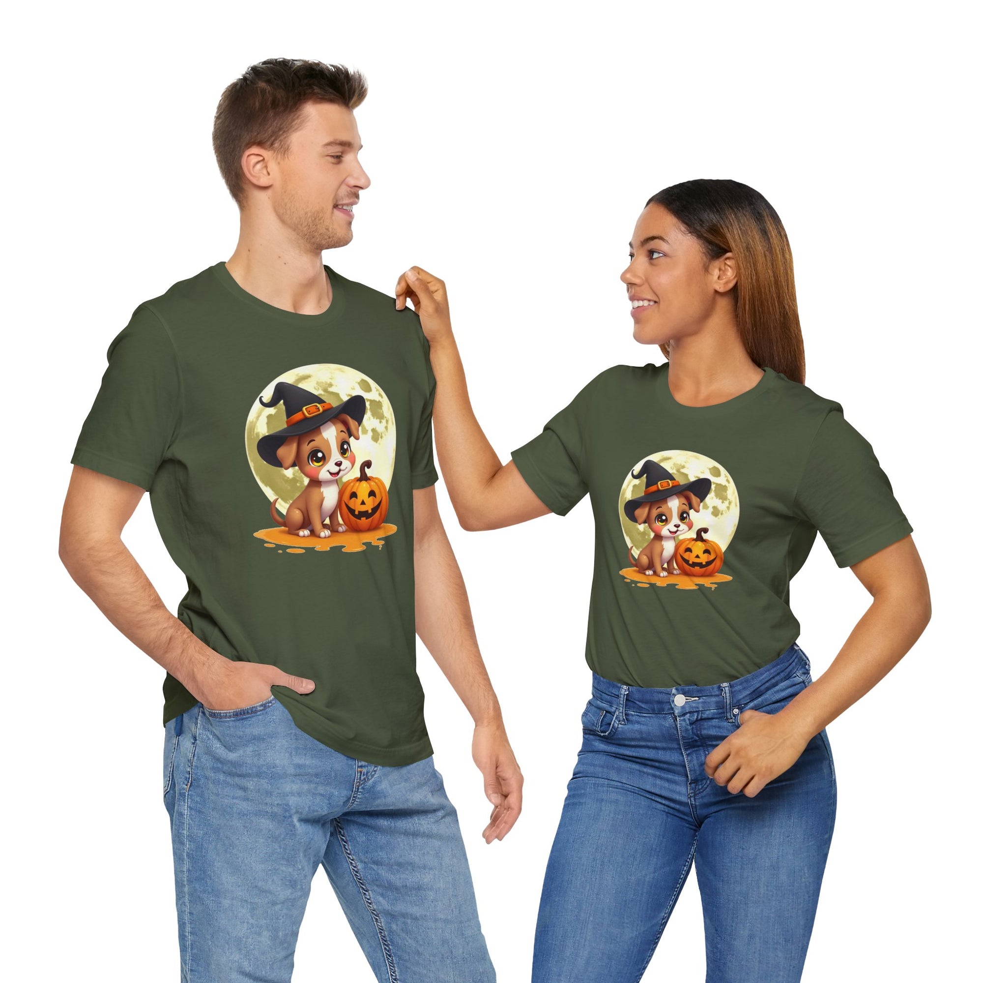 Cute Witch Puppy And The Pumpkin T-shirt for Men and Women