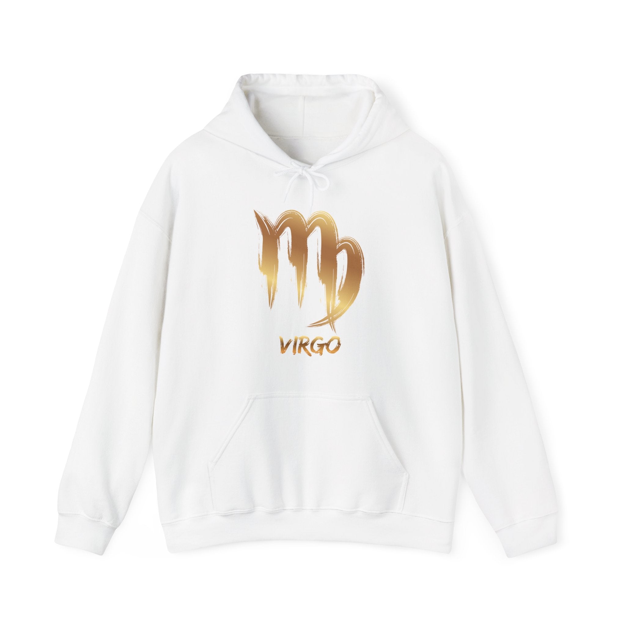 White hoodie with gold Virgo zodiac sign on a white background