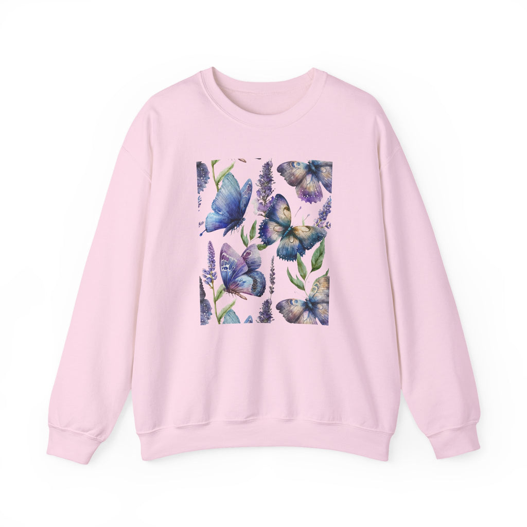 Pink sweatshirt with butterfly design on a white background