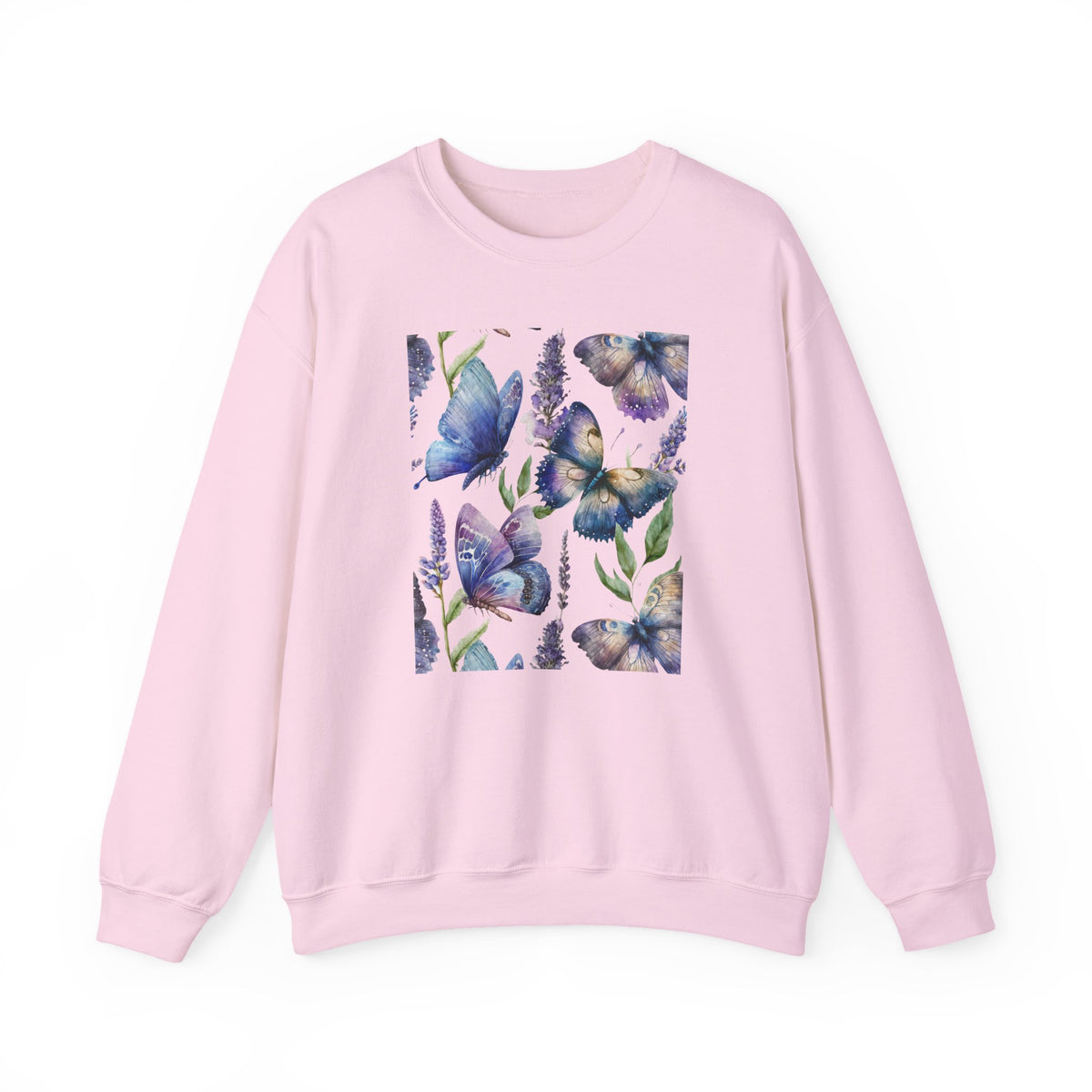 Pink sweatshirt with butterfly design on a white background