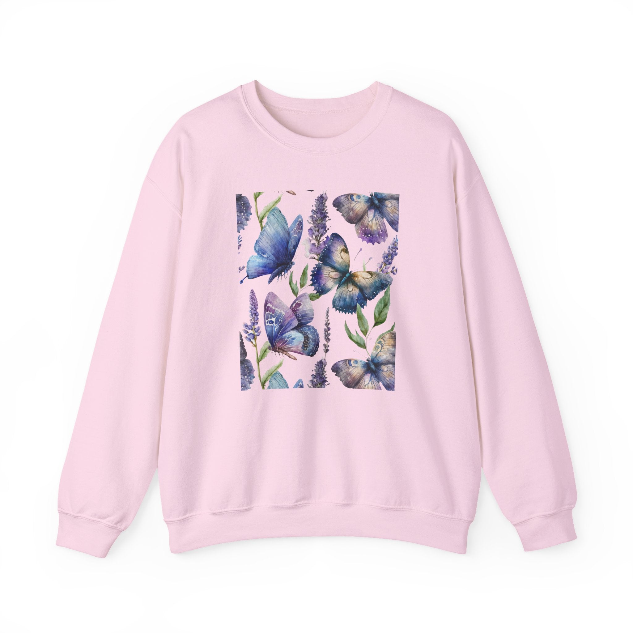 Pink sweatshirt with butterfly design on a white background