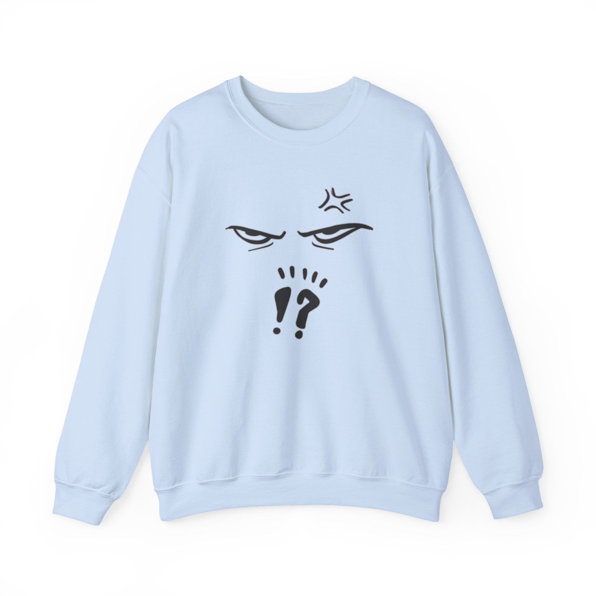 Light blue sweatshirt with black anime graphic design on a white background