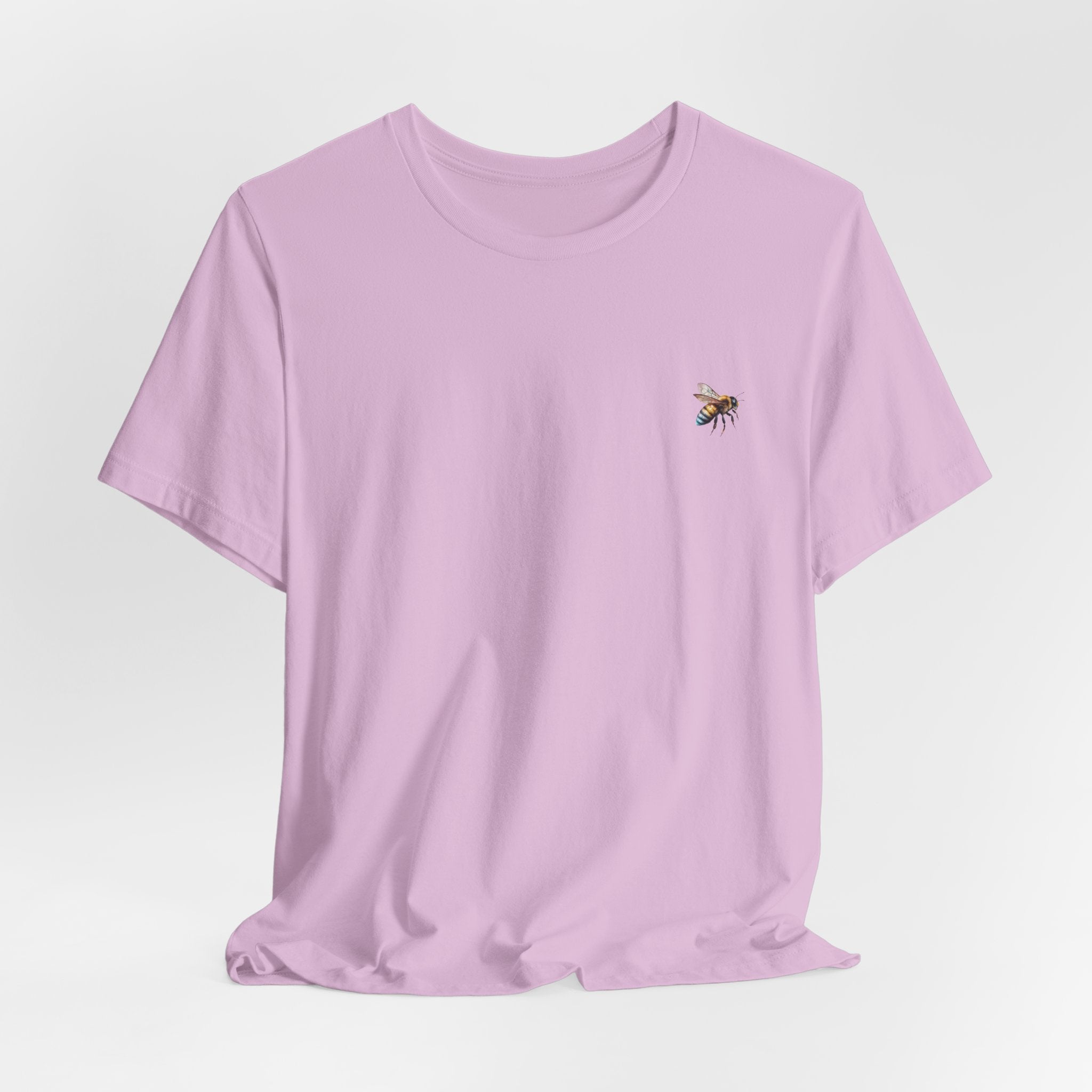 Light purple t-shirt with a small bee logo on a light gray background