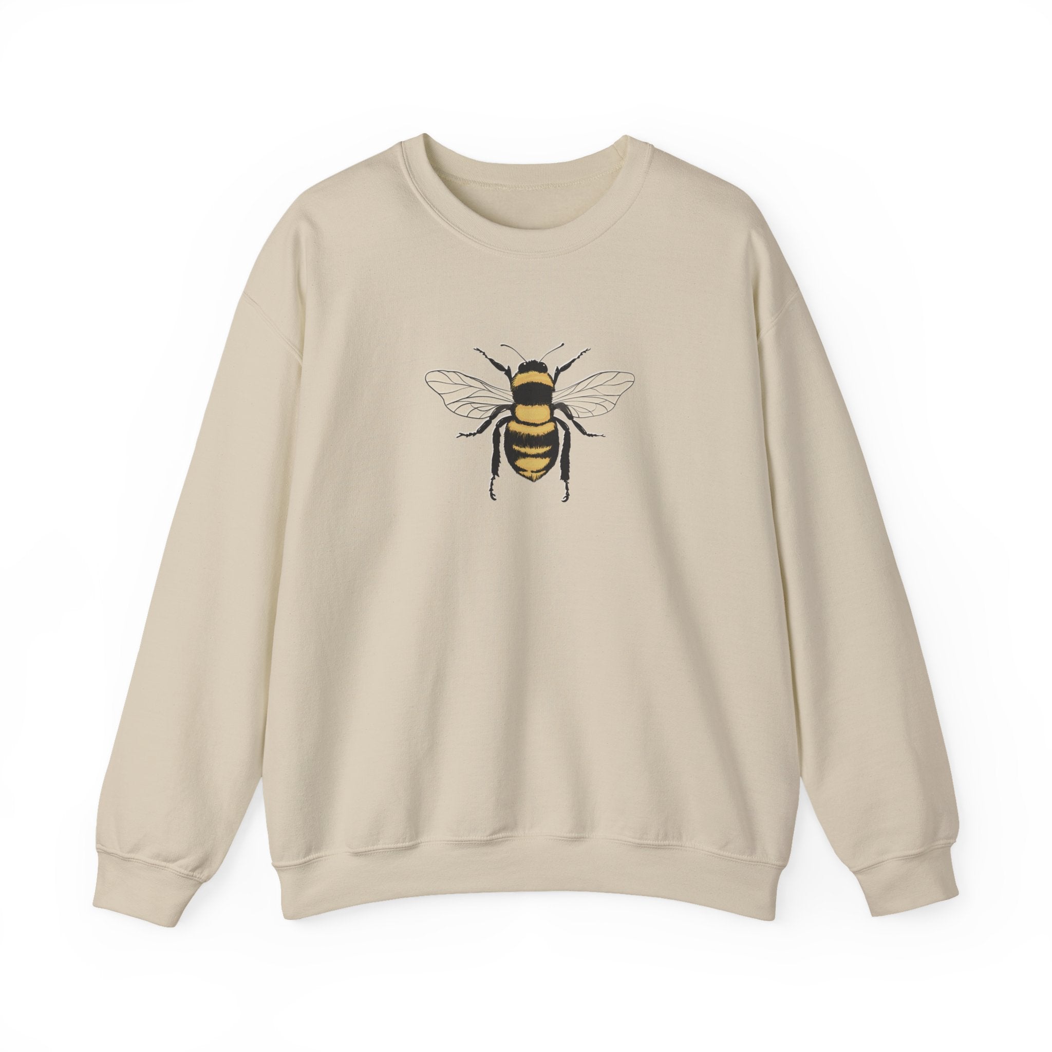 Beige sweatshirt with a bee design on a white background