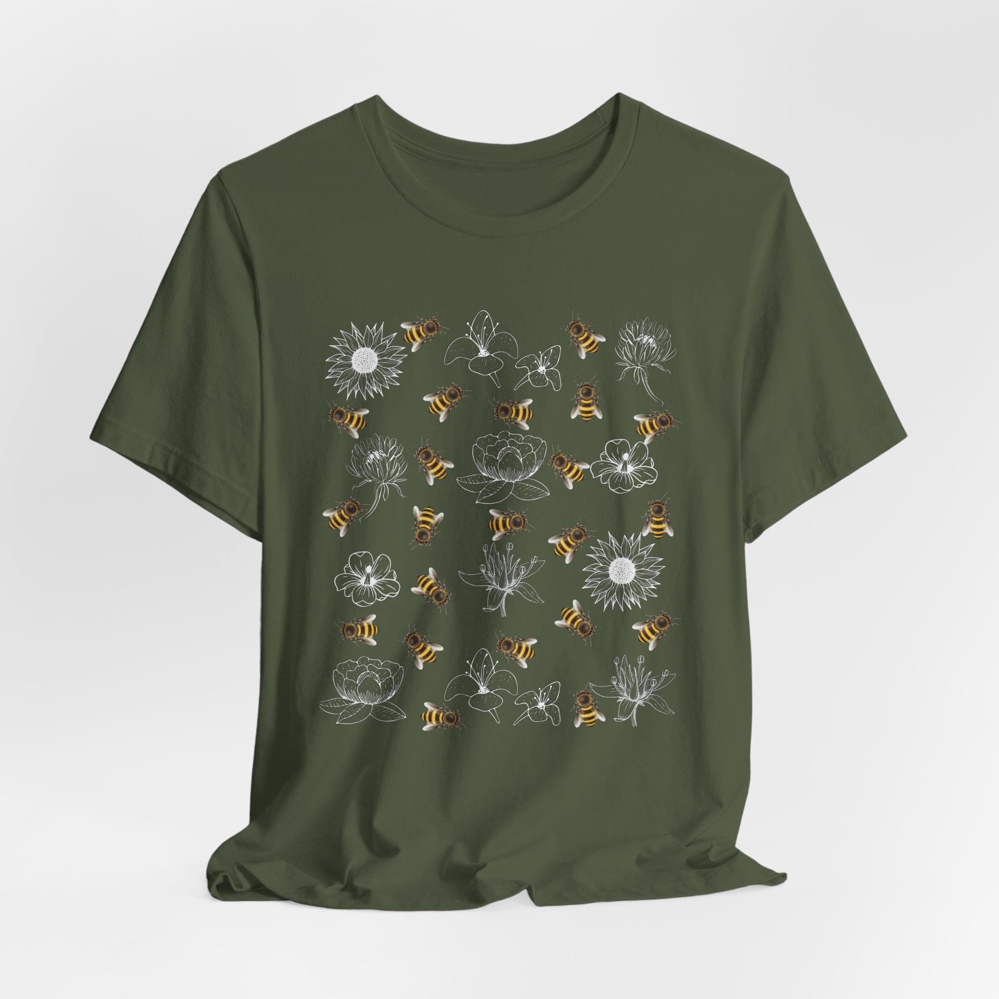 Gray t-shirt with a graphic and text 'Put the kettle on' on a white background