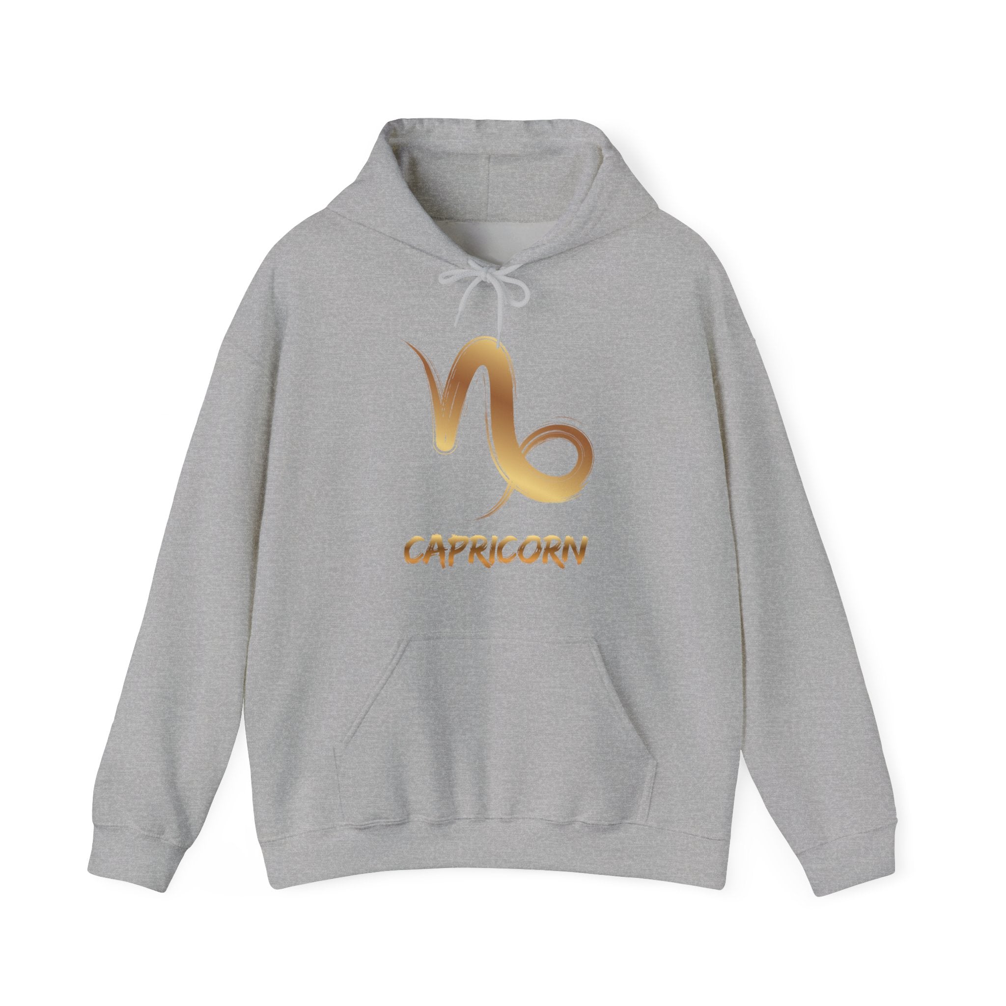 Gray hoodie with Capricorn zodiac symbol on a white background