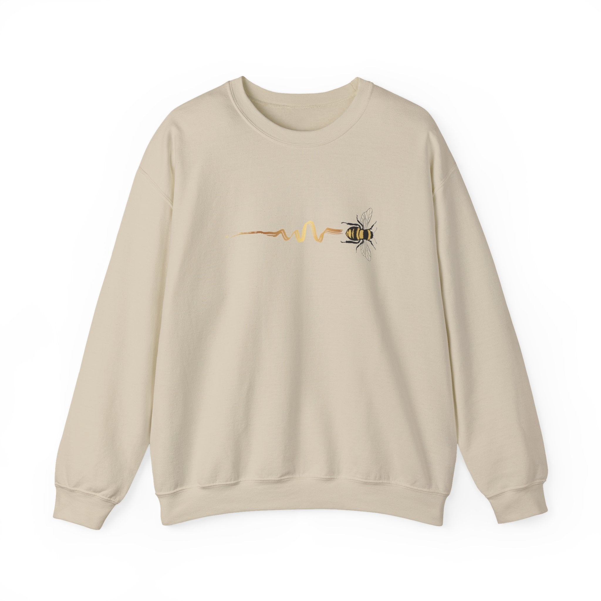 Beige sweatshirt with a bee design on a white background