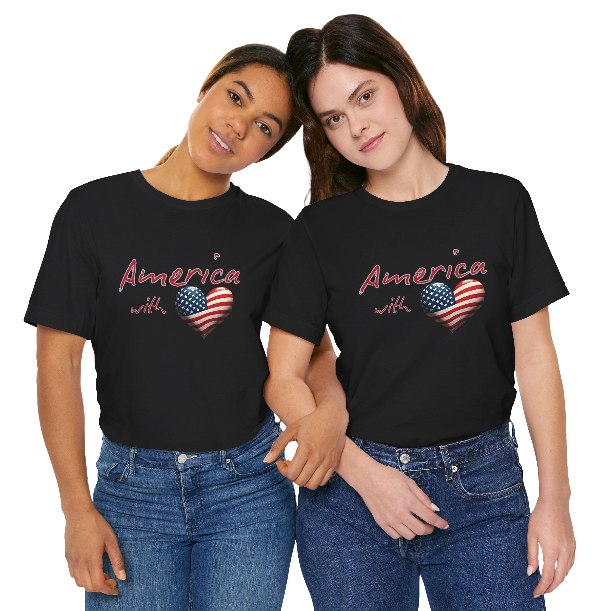 America with Love Flag Graphic Patriotic Unisex T-Shirt