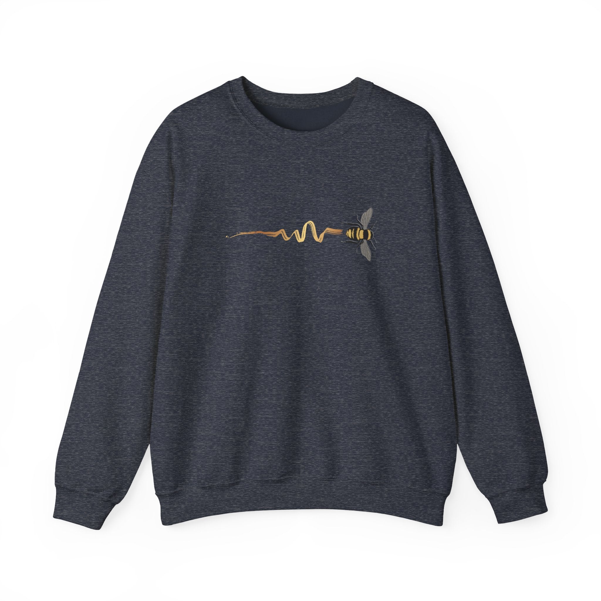 Dark navy sweatshirt with a bee design on a white background